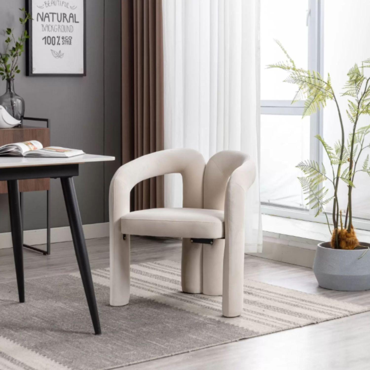 Silla Escandinava Terciopelo Blanco-4