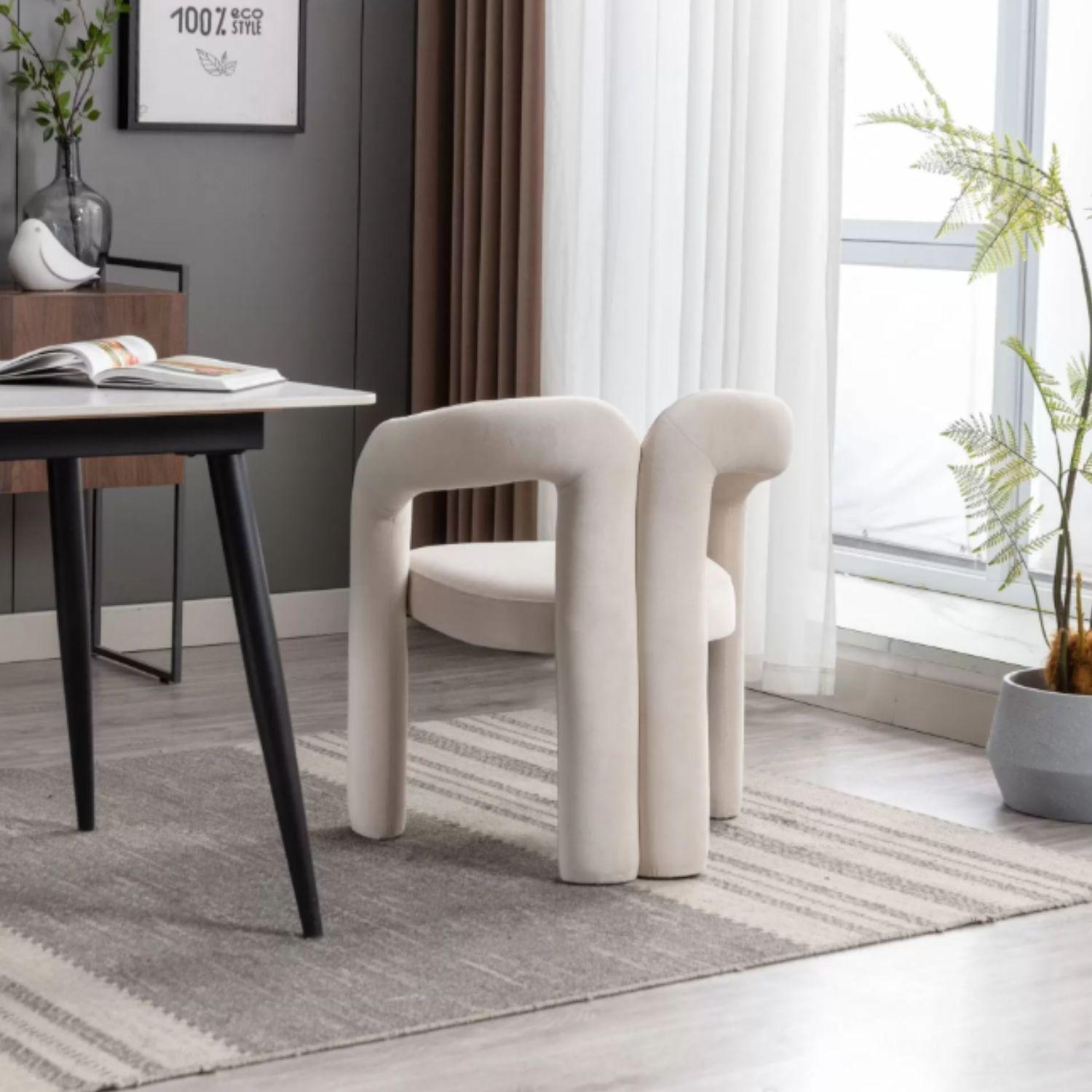 Silla Escandinava Terciopelo Blanco-5