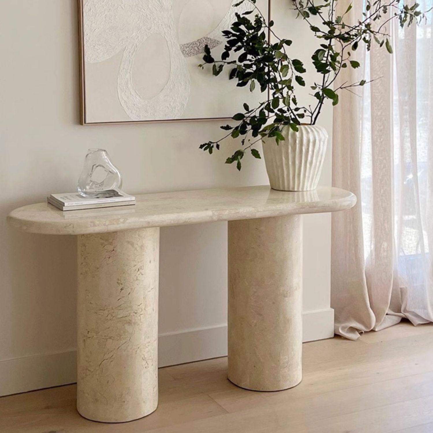 Mesa de Arrimo Travertino Marfil Atenas-7
