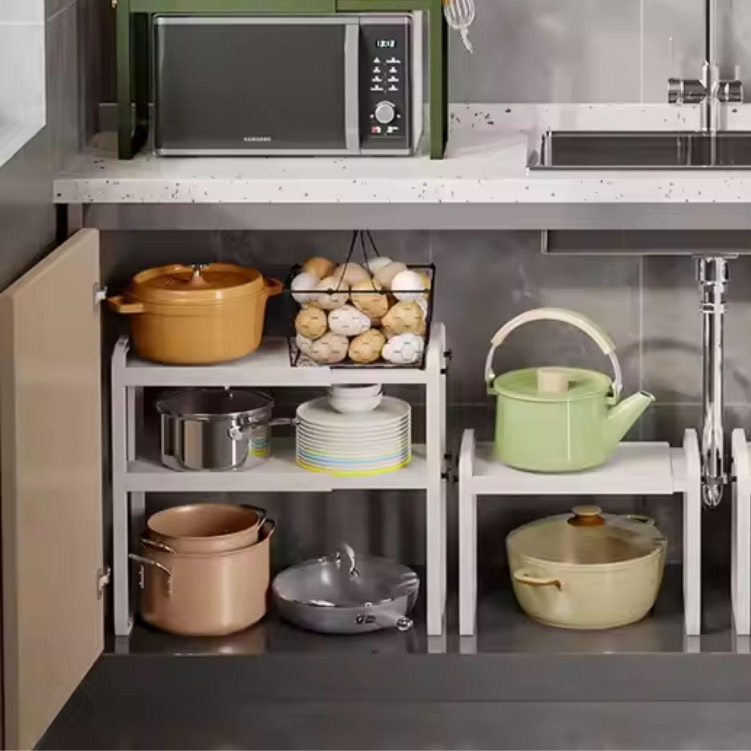 Estante Extensible Para Cocina 2 Niveles Blanco-9