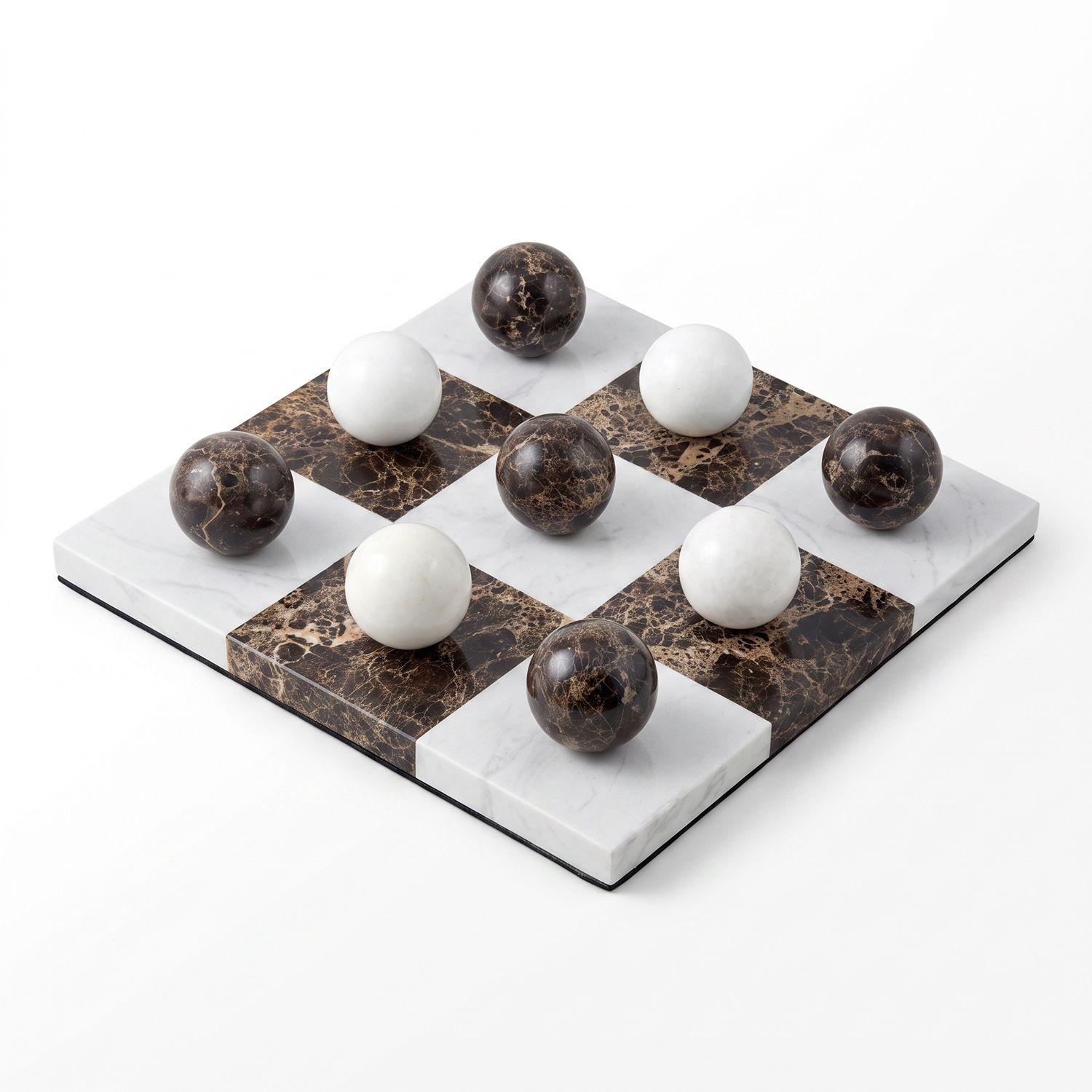 Tablero de Mármol Tres en Raya 30cm Juego Mesa Mármol Adorno Deco Hogar-1
