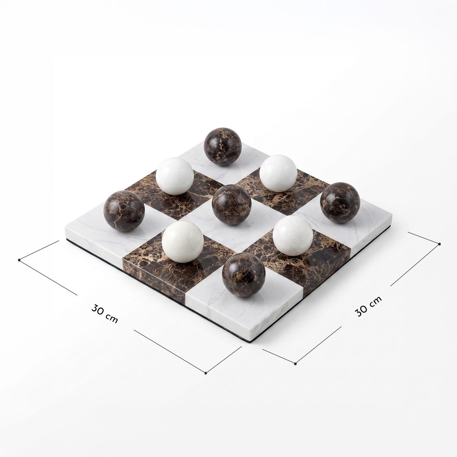 Tablero de Mármol Tres en Raya 30cm Juego Mesa Mármol Adorno Deco Hogar-2