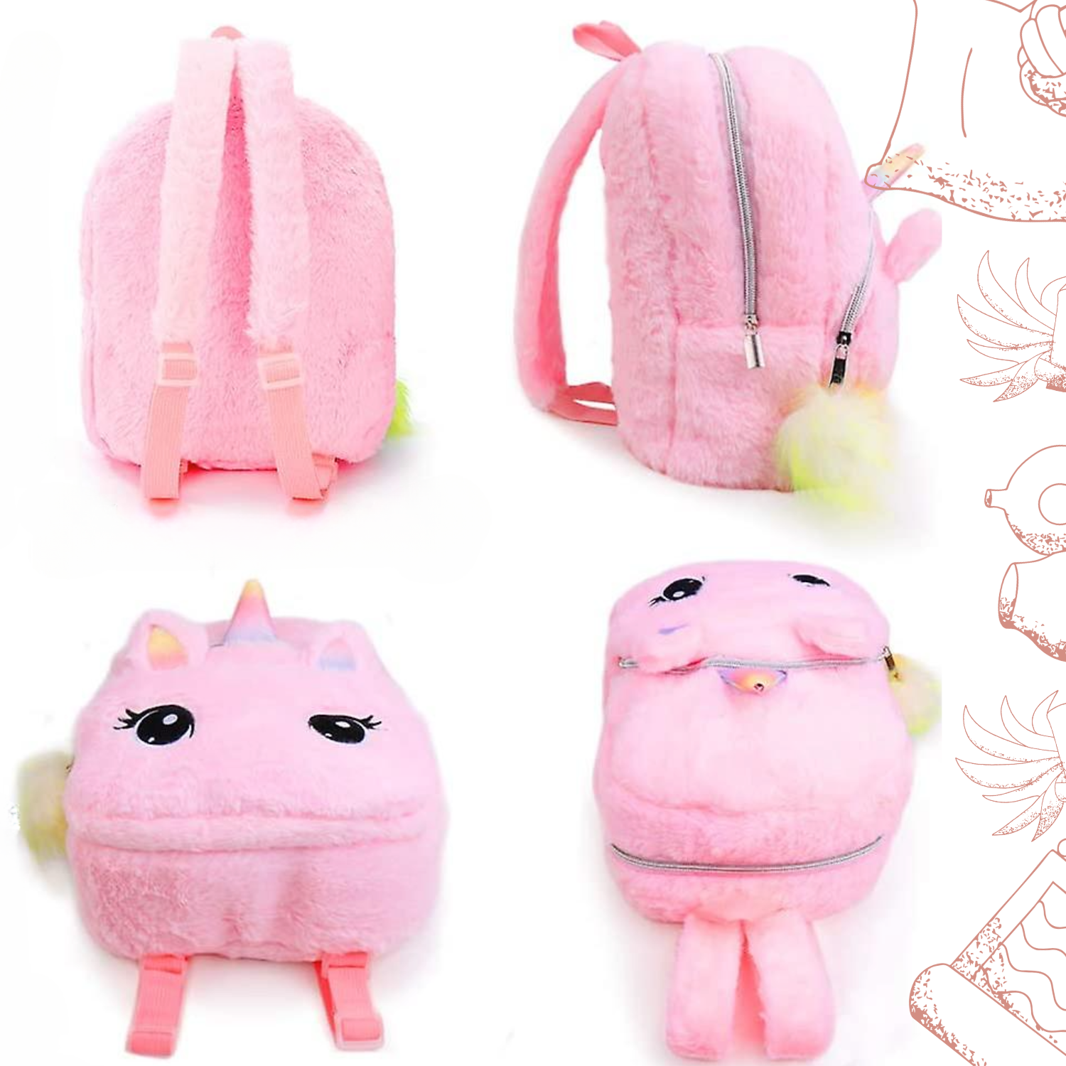 Mochila Peluche  Unicornio Rosa Claro-3