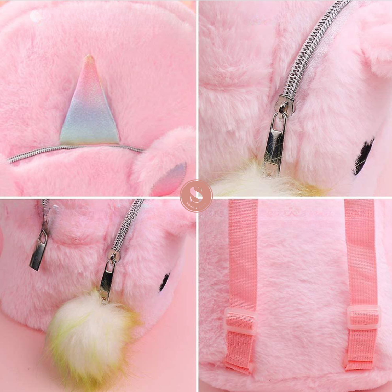Mochila Peluche  Unicornio Rosa Claro-5