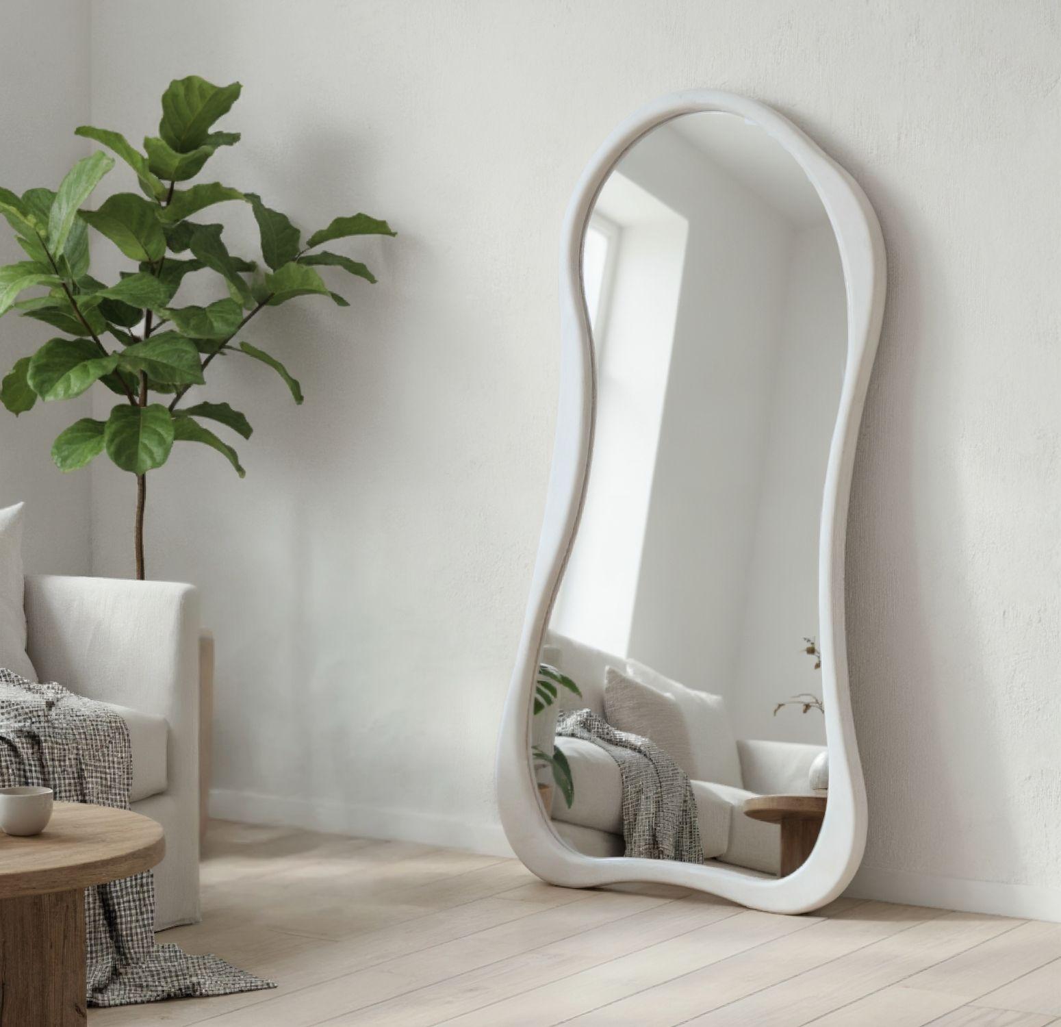 Espejo Asimetrico Cuerpo Entero Madera Blanco 180X80cm-2