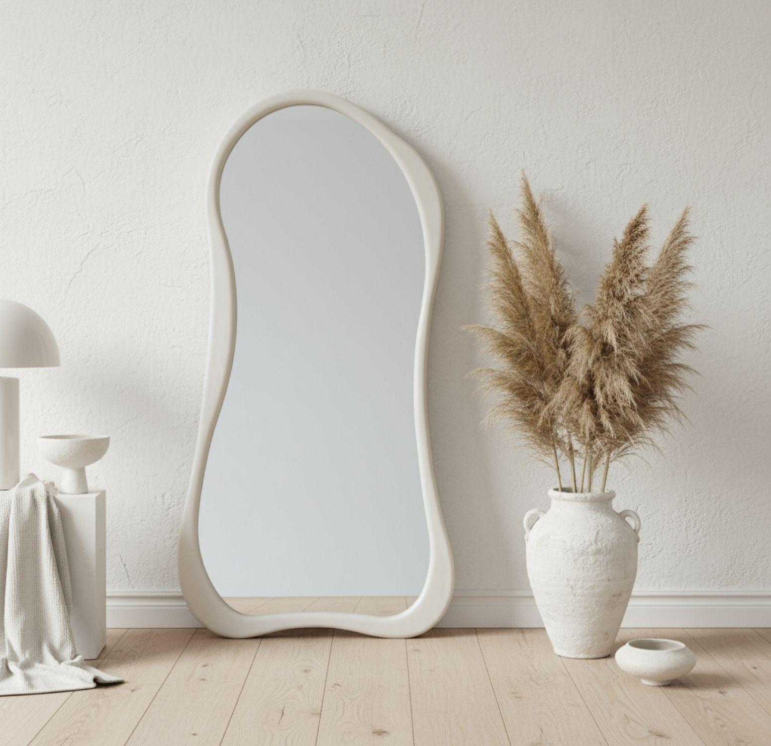 Espejo Asimetrico Cuerpo Entero Madera Blanco 180X80cm-3