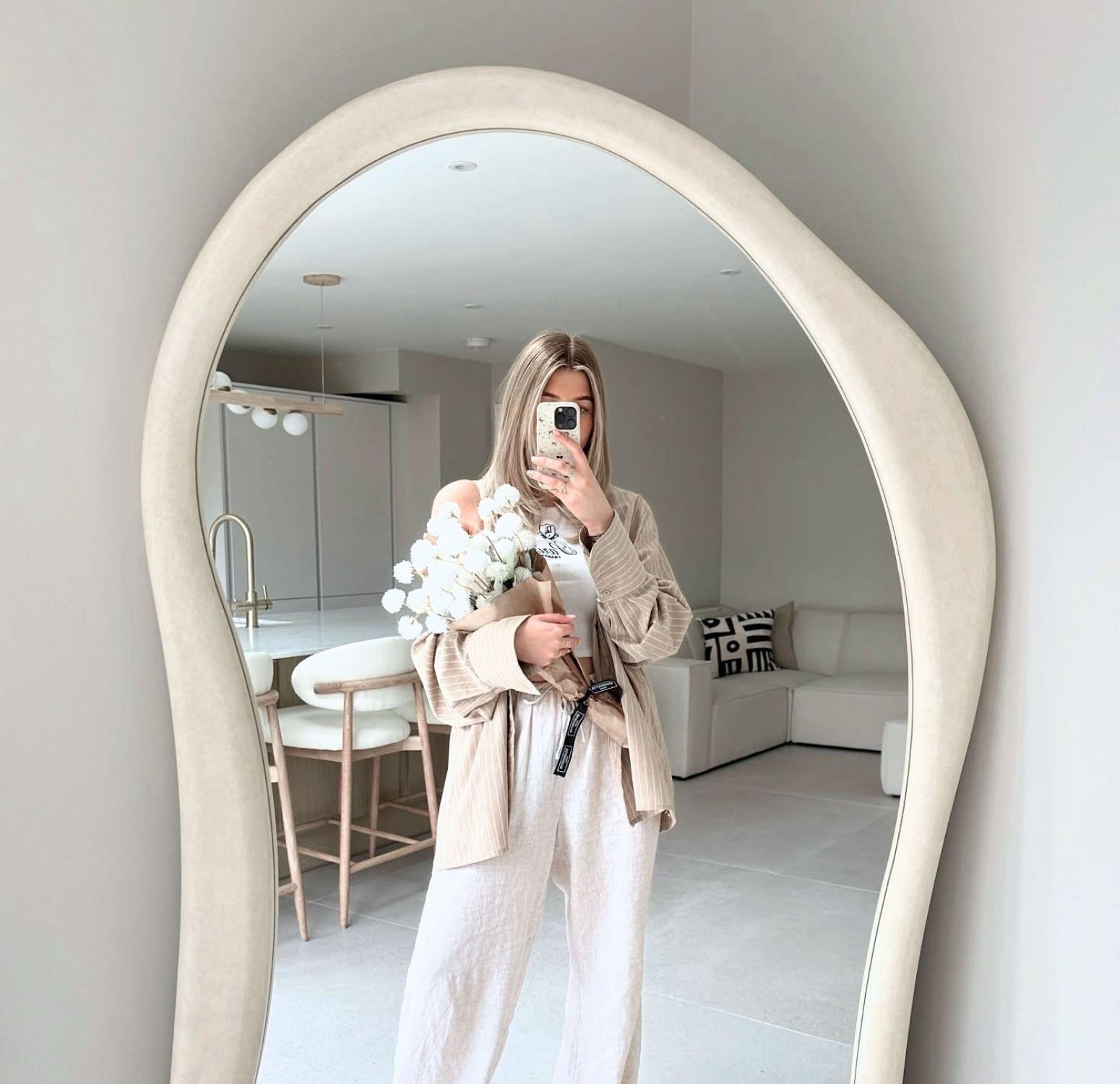 Espejo Asimetrico Cuerpo Entero Madera Blanco 180X80cm-6