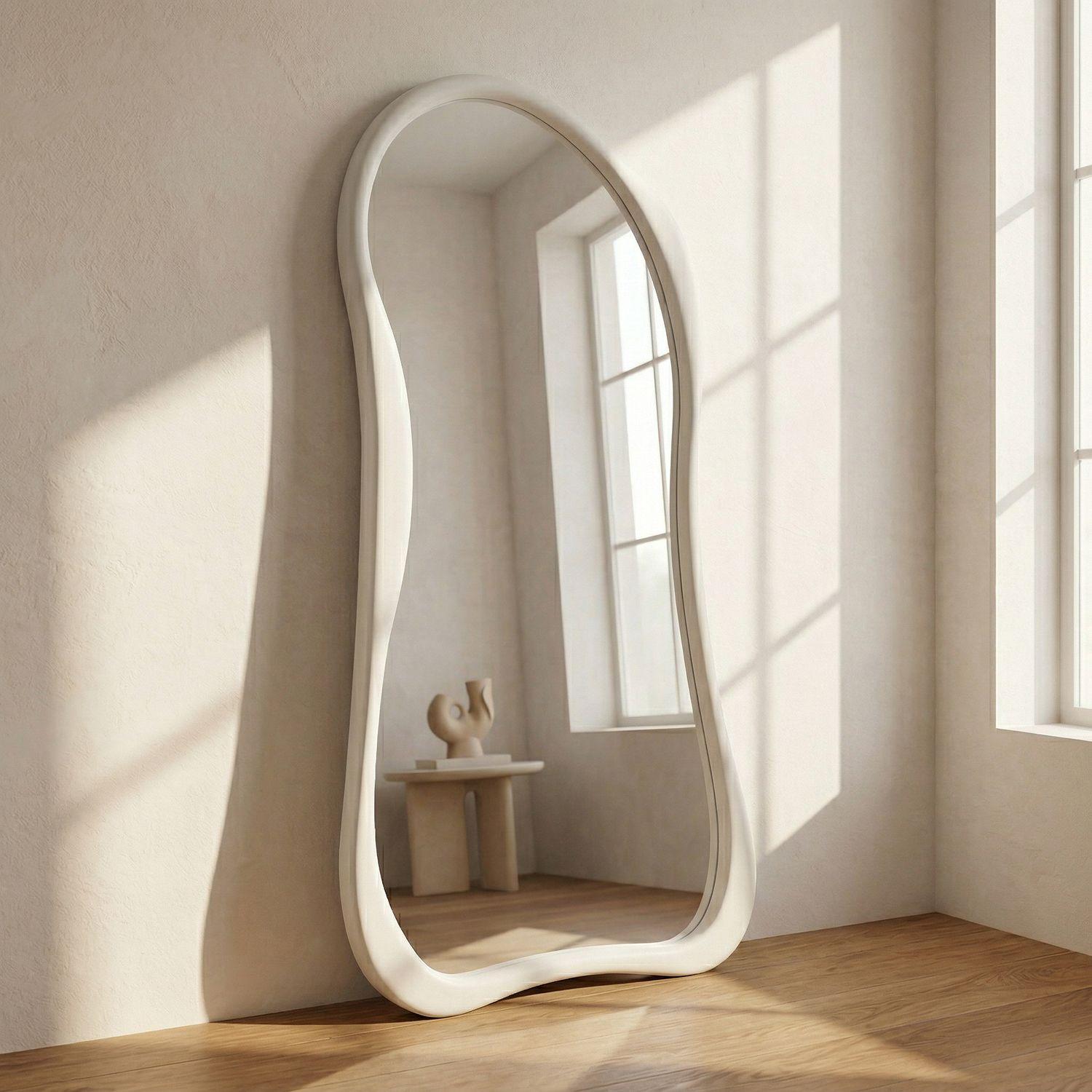 Espejo Asimetrico Cuerpo Entero Madera Blanco 180X80cm-0