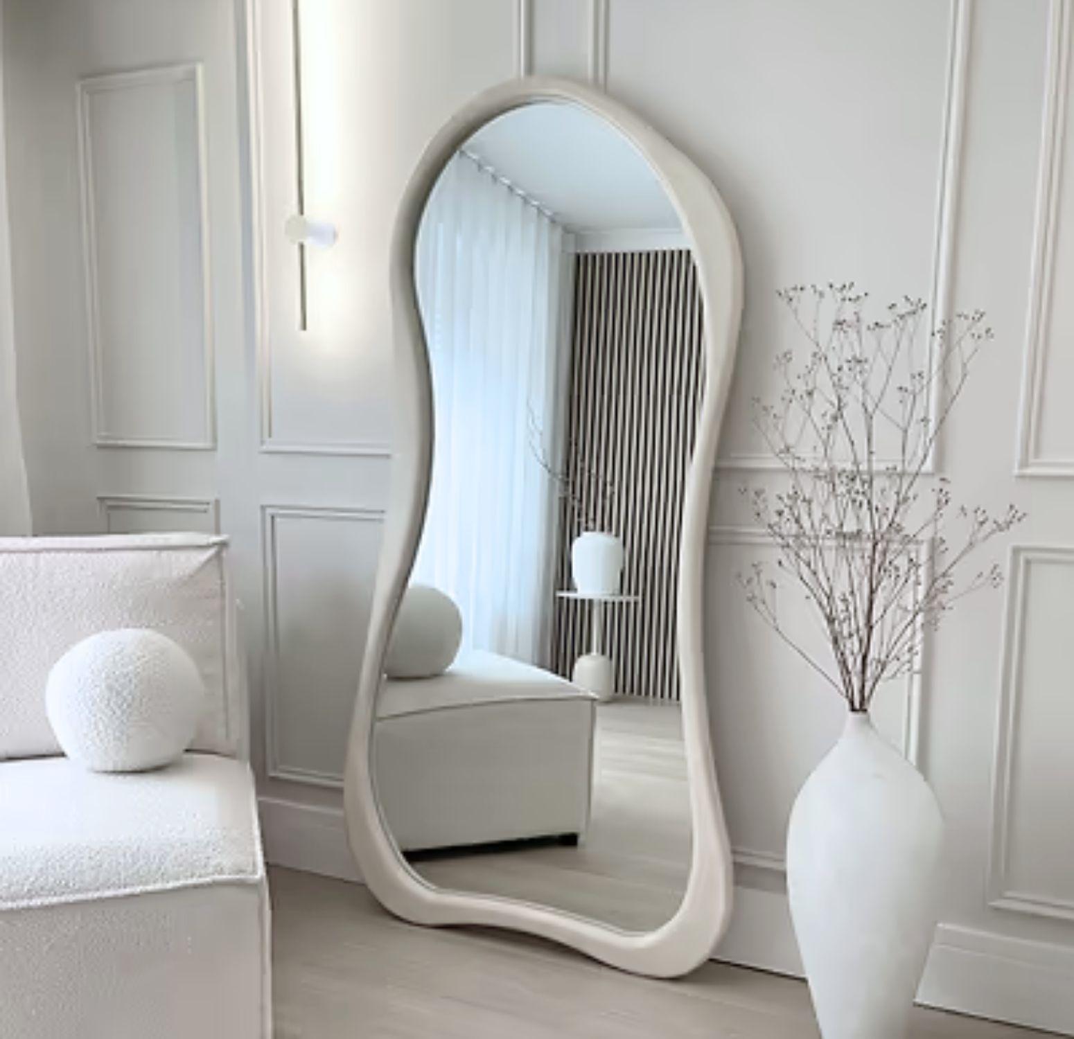 Espejo Asimetrico Cuerpo Entero Madera Blanco 180X80cm-8