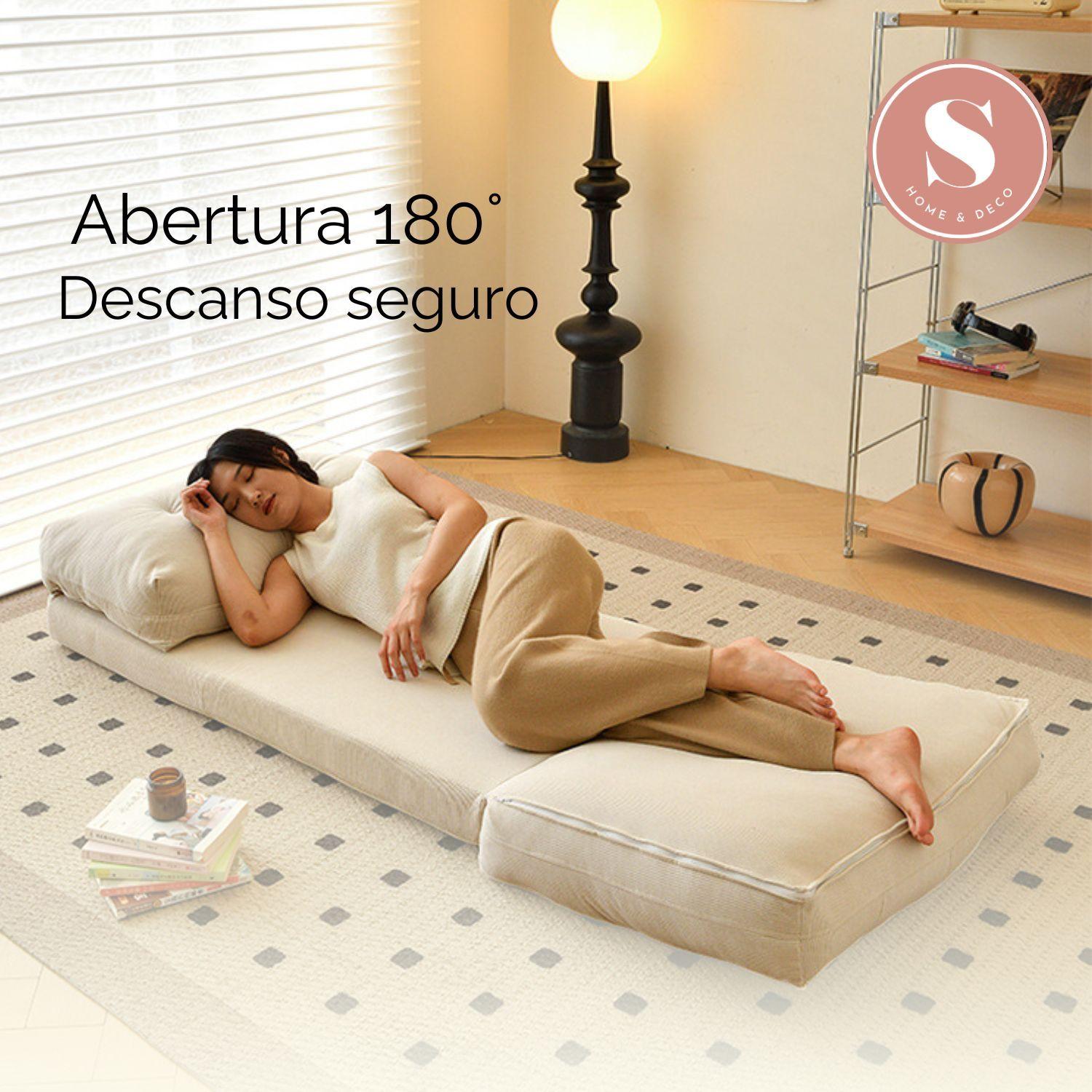Sofá Cama Plegable Tela Cotelé Crema-2