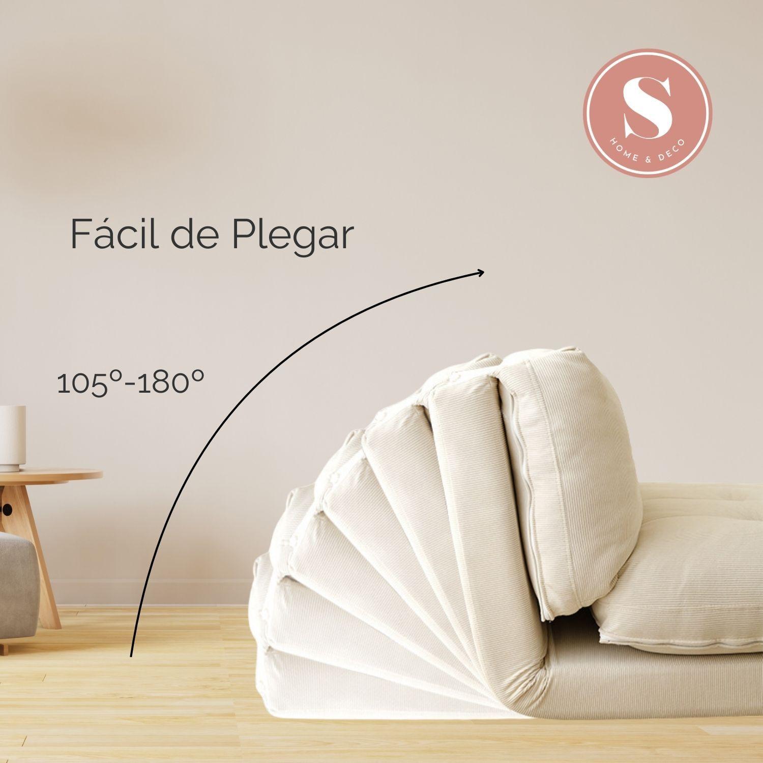 Sofá Cama Plegable Tela Cotelé Crema-4