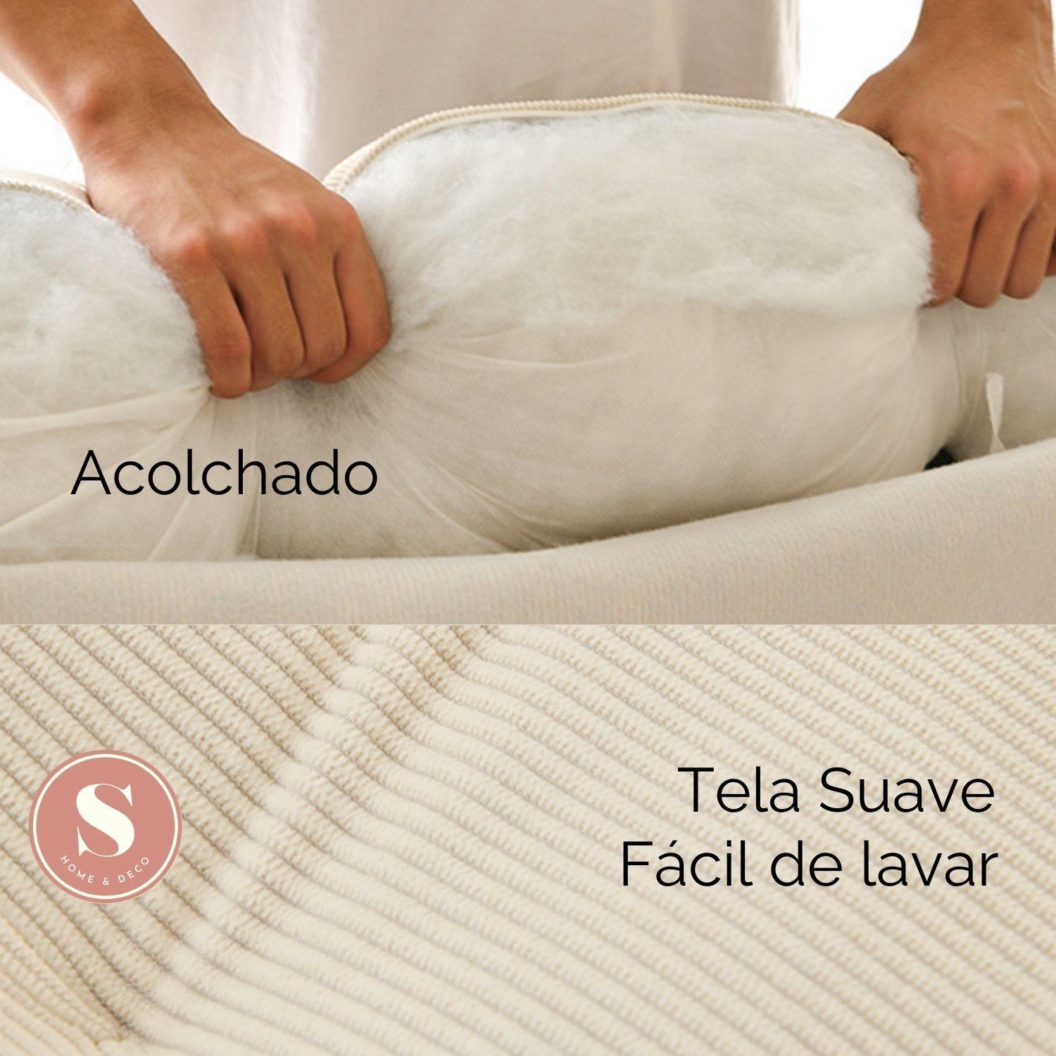 Sofá Cama Plegable Tela Cotelé Crema-5