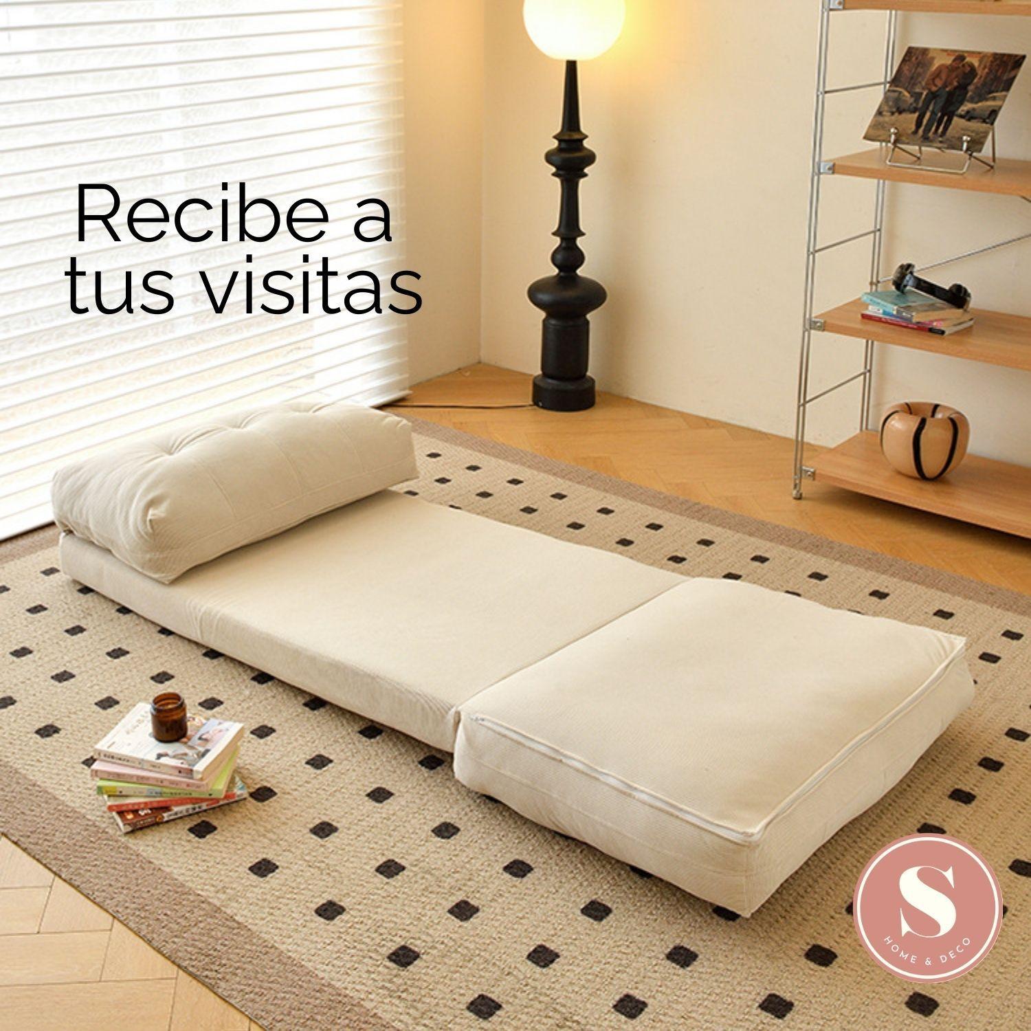 Sofá Cama Plegable Tela Cotelé Crema-6