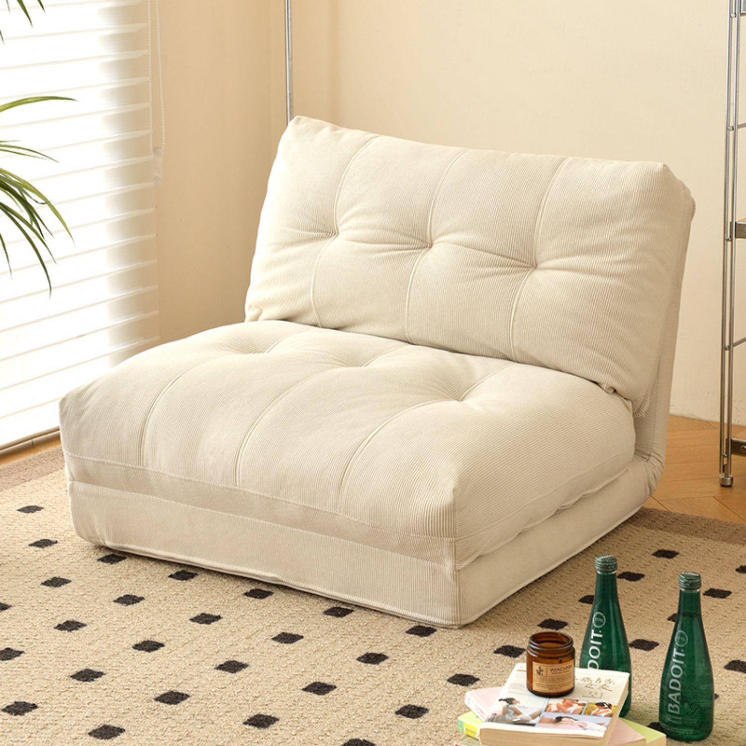 Sofá cama plegable de tela crema estilo minimalista-2