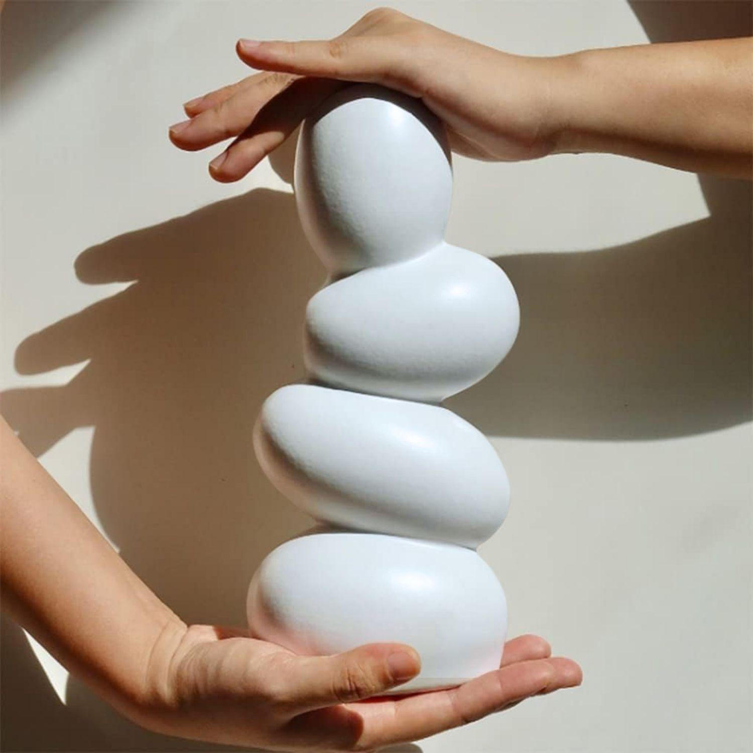 Florero Cerámica Centro de Mesa Blanco Stones-2