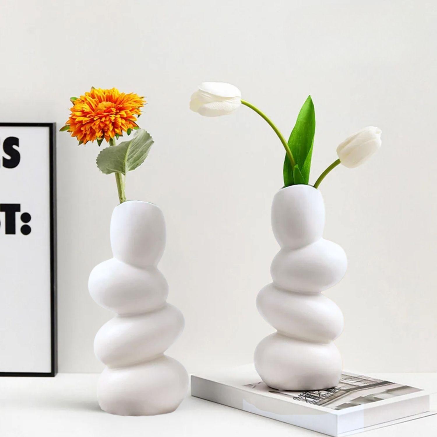 Florero Cerámica Centro de Mesa Blanco Stones-6