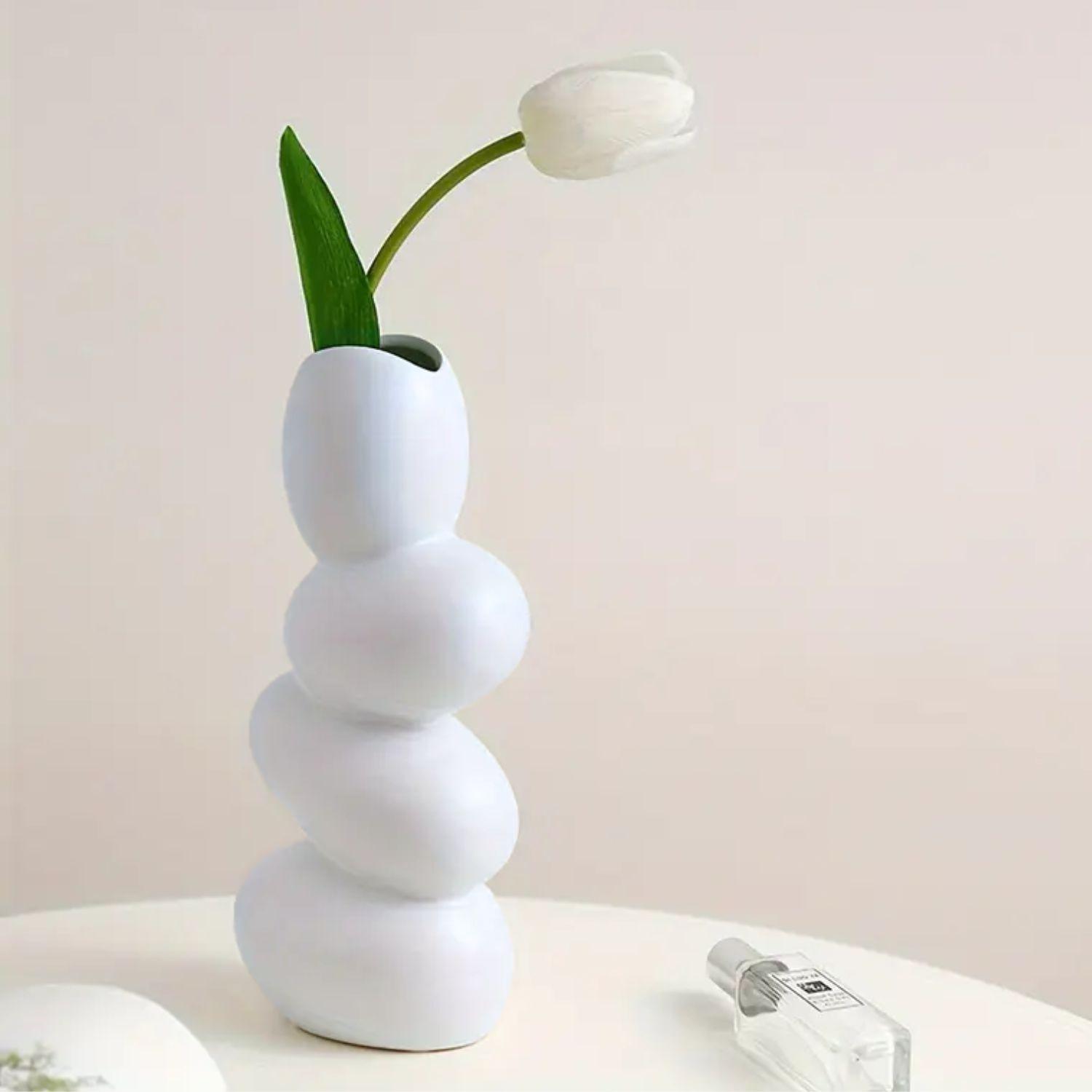 Florero Cerámica Centro de Mesa Blanco Stones-2