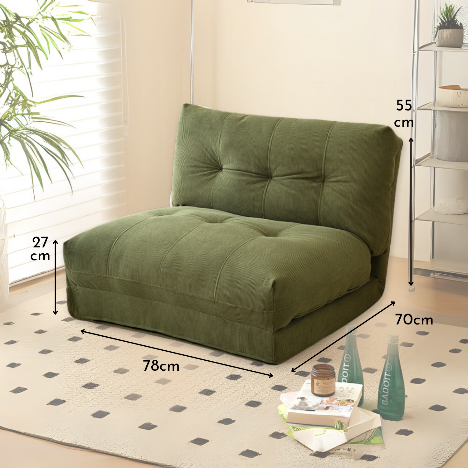 Sofá cama plegable de tela verde musgo estilo minimalista-2
