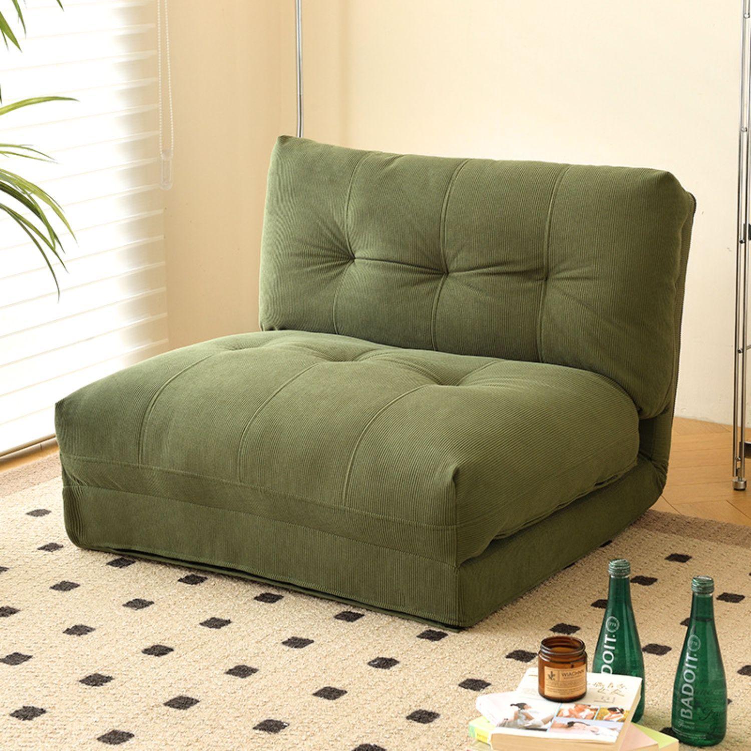Sofá cama plegable de tela verde musgo estilo minimalista-4