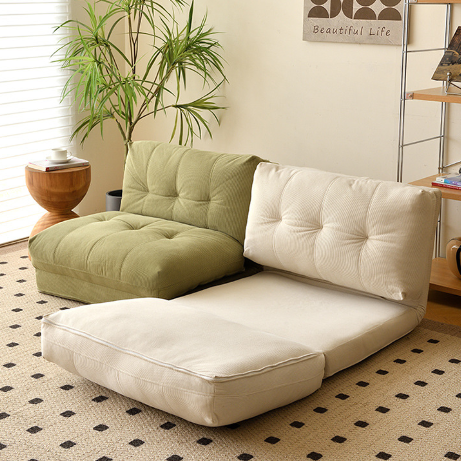 Sofá cama plegable de tela verde musgo estilo minimalista-5