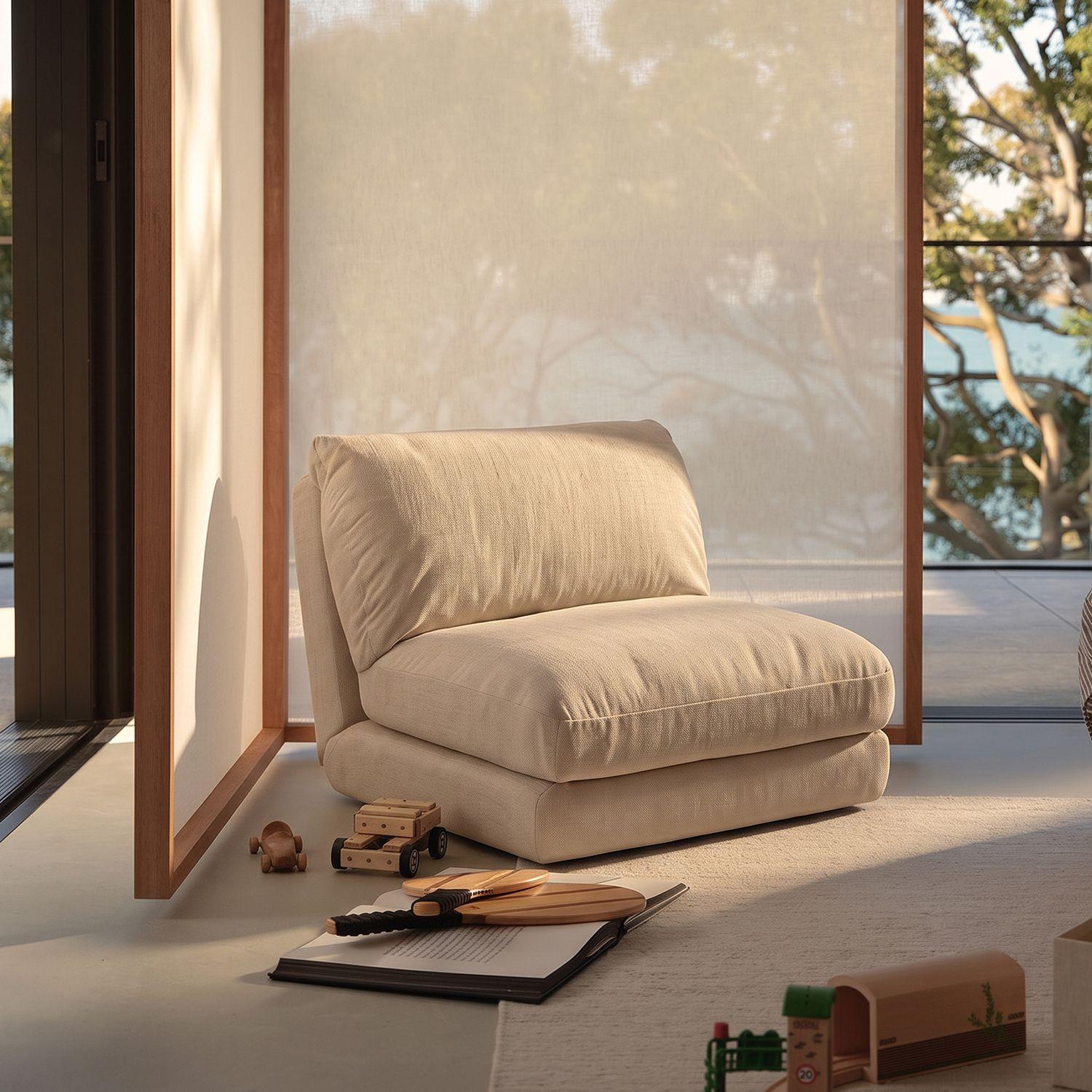 Sofá Cama Plegable Individual Lino Crema 1 Cuerp-0