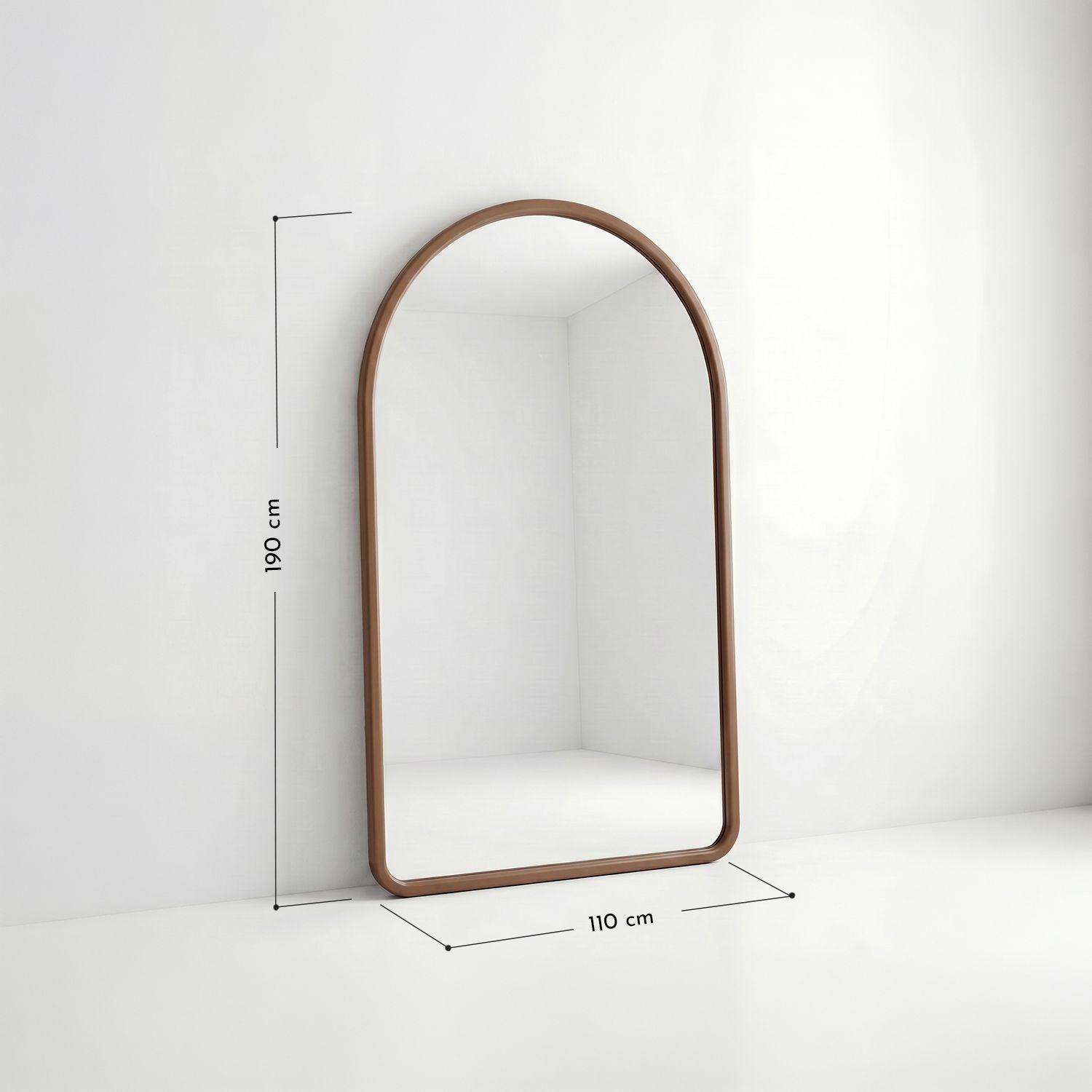 Espejo decorativo en arco de cuerpo entero de madera nogal natural 190x110 cm-2