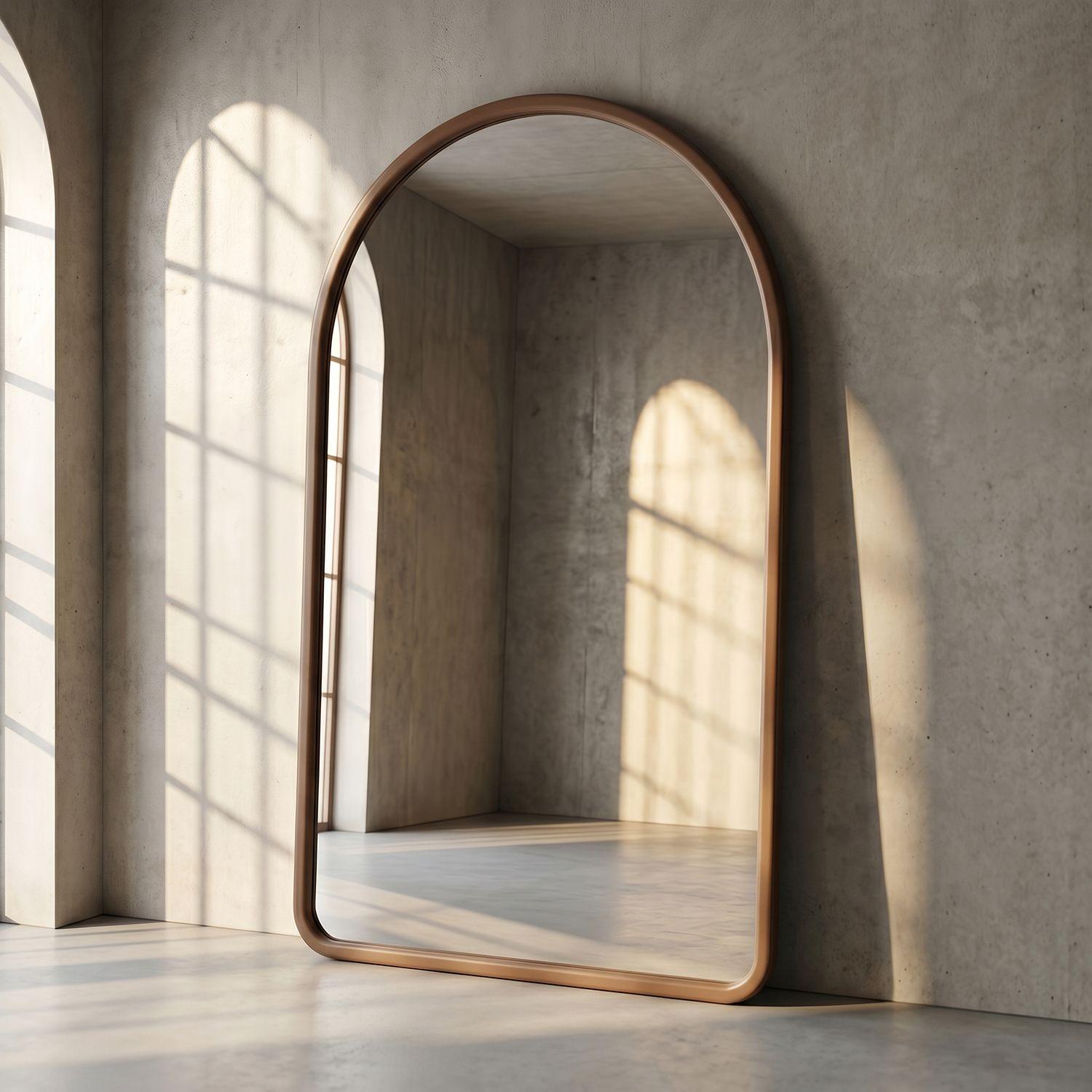 Espejo decorativo en arco de cuerpo entero de madera nogal natural 190x110 cm-6