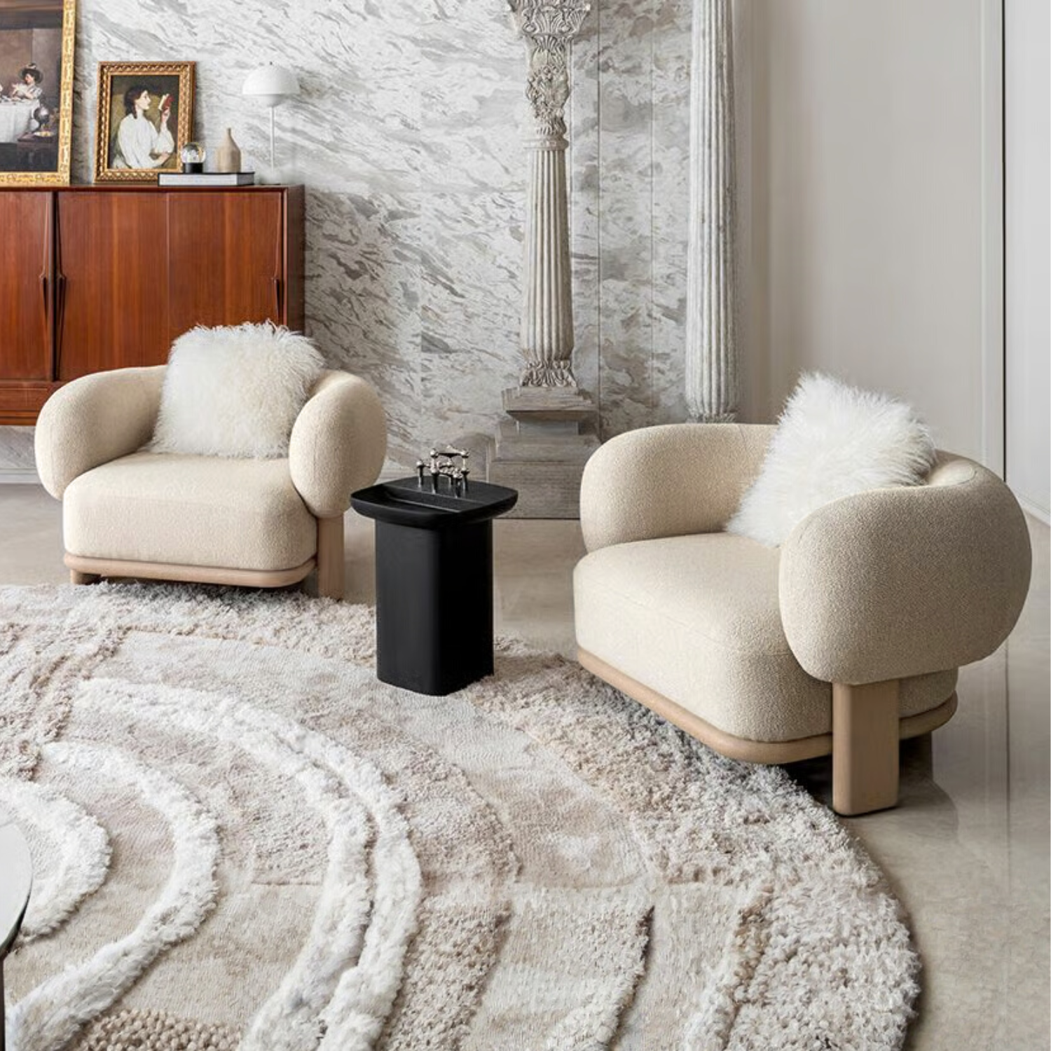 Sofá Poltrona Sessel Sherpa Crema-4