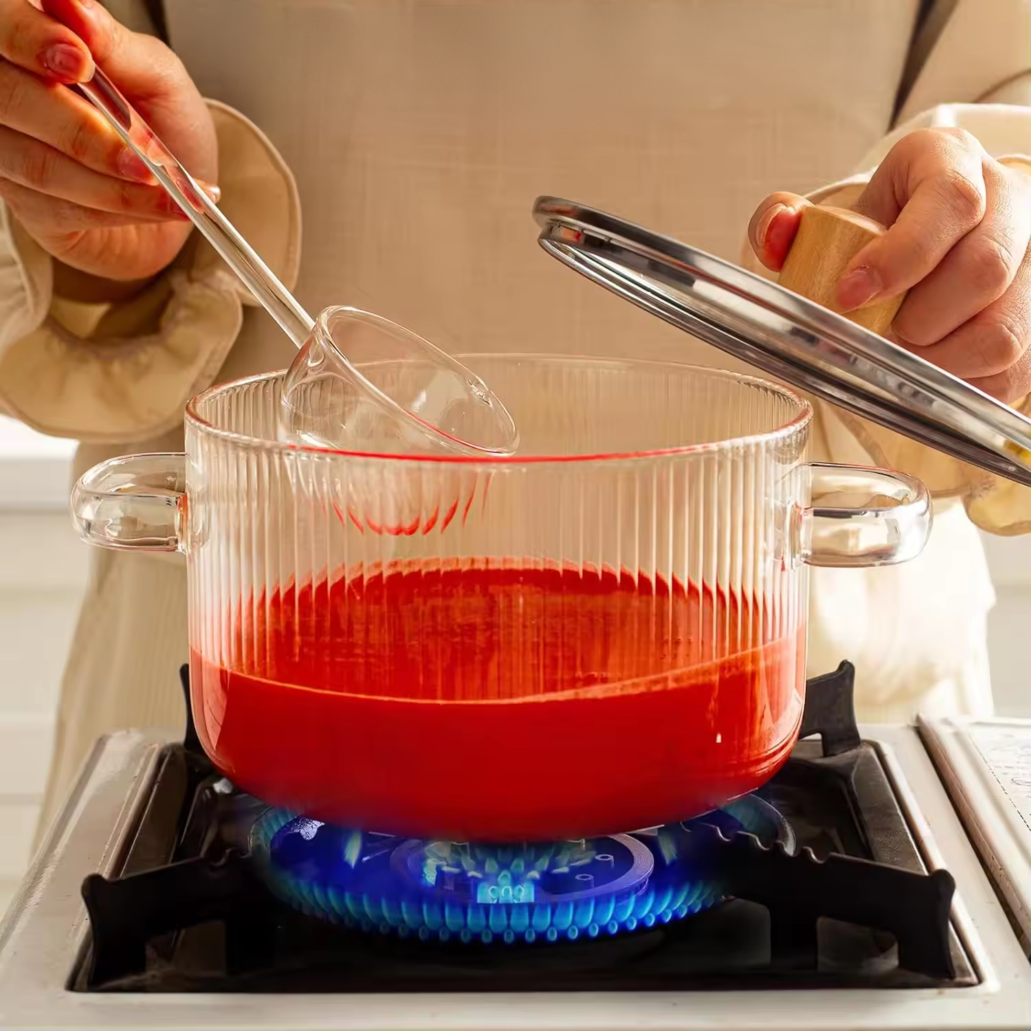 Olla De Vidrio Con Tapa Cocina Para Sopas Compacta 1,6 L Olla Transparente Menaje Cocina-4