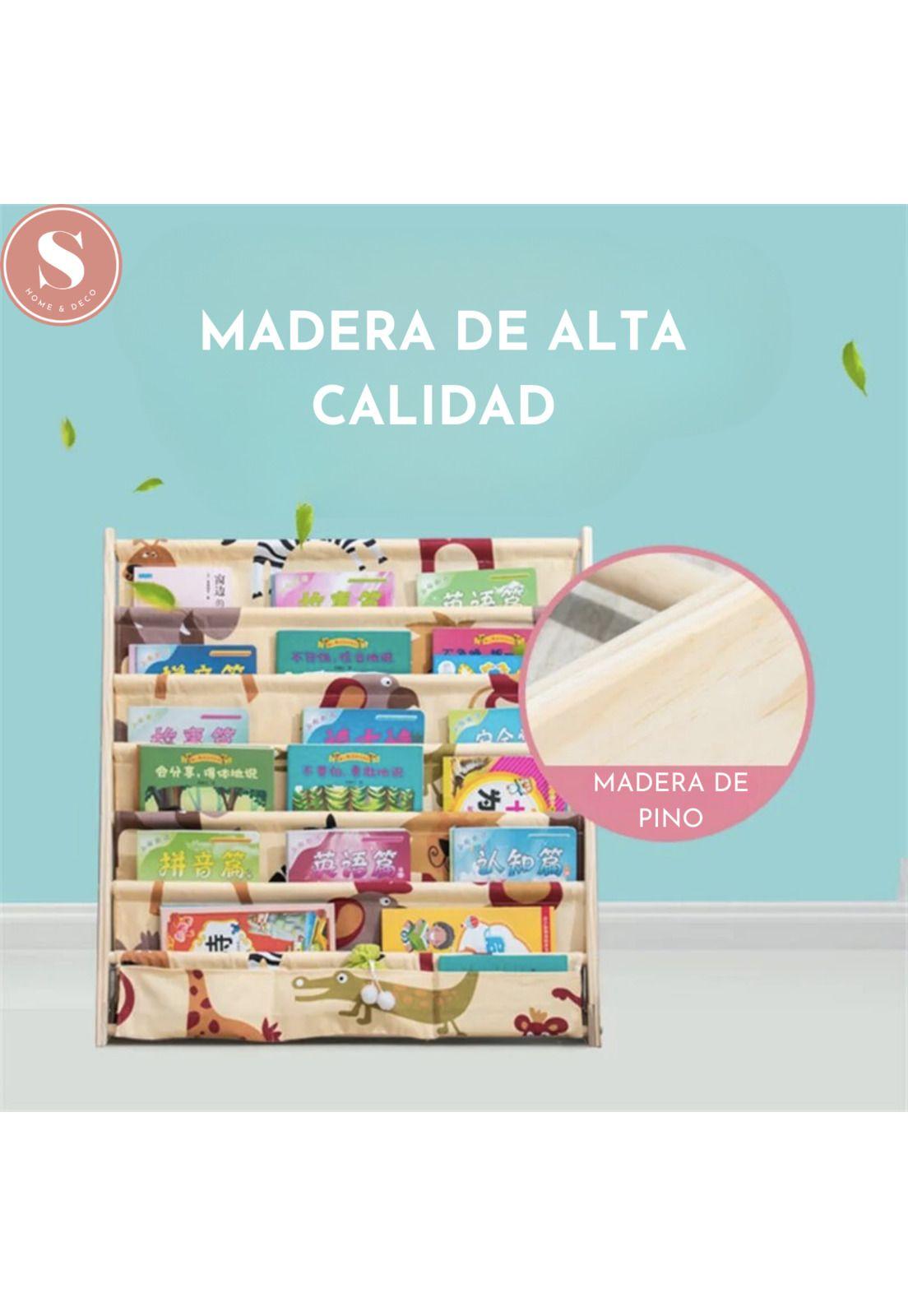 Organizador Libros Madera y Tela Lavable -5