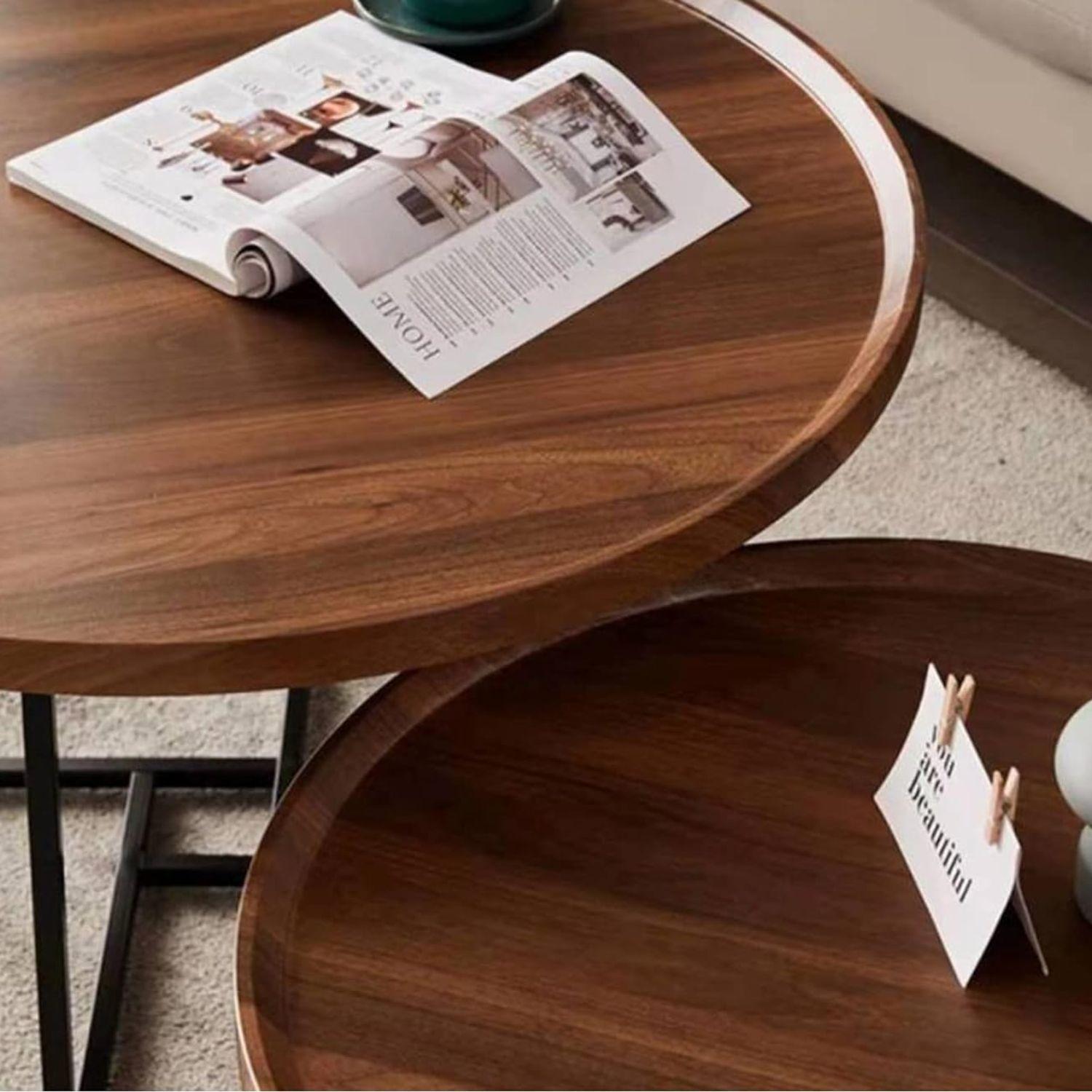 Mesas De Centro Anidada Doble Madera Y Metal Café-2