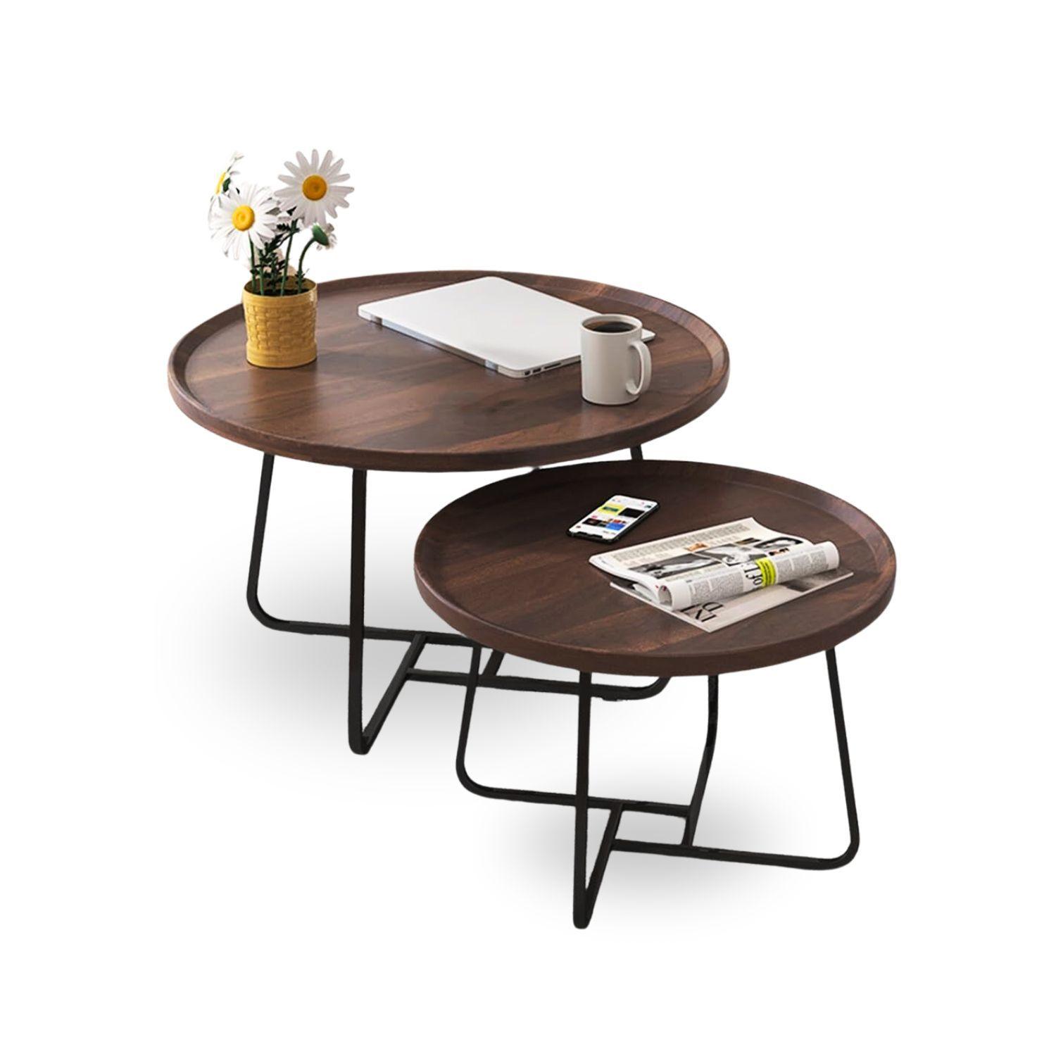 Mesas De Centro Anidada Doble Madera Y Metal Café-8
