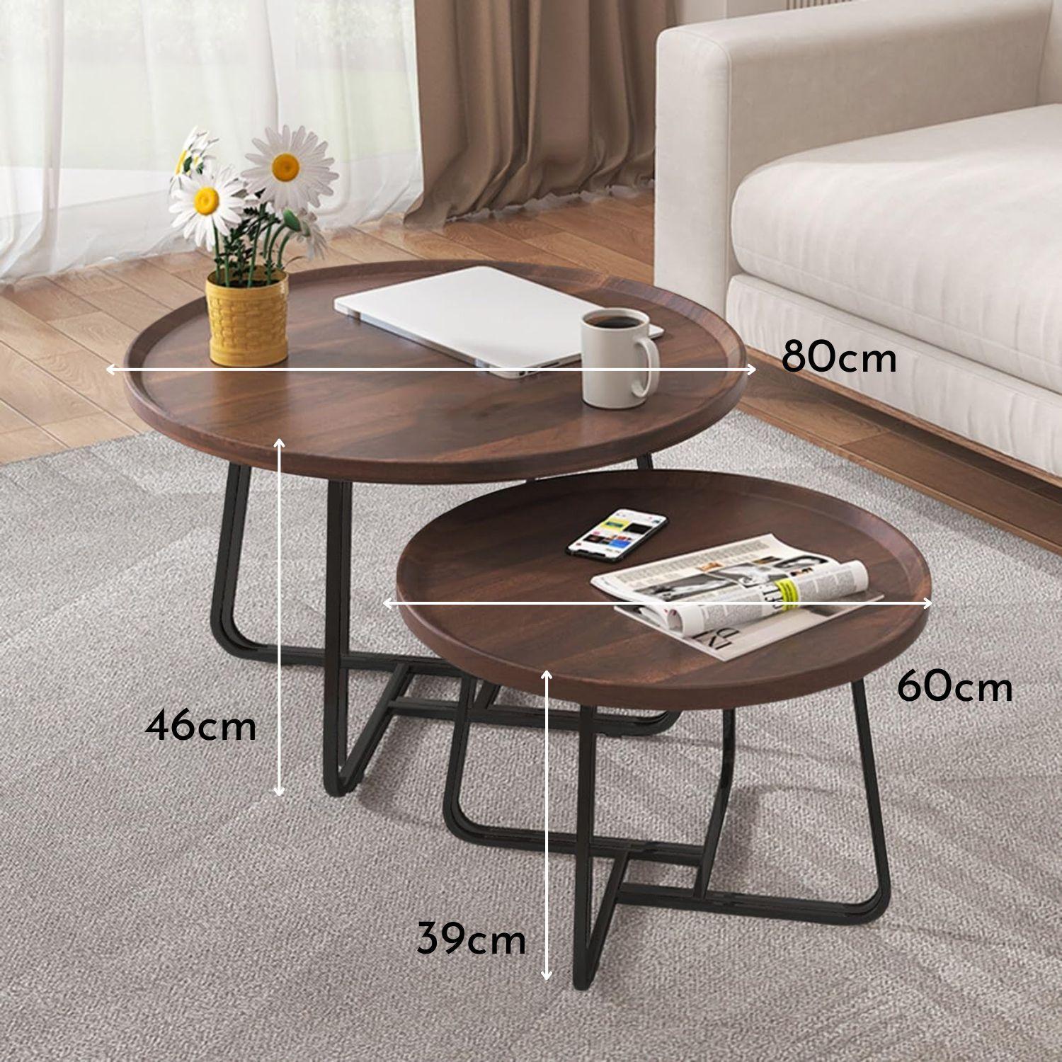 Mesas De Centro Anidada Doble Madera Y Metal Café-2