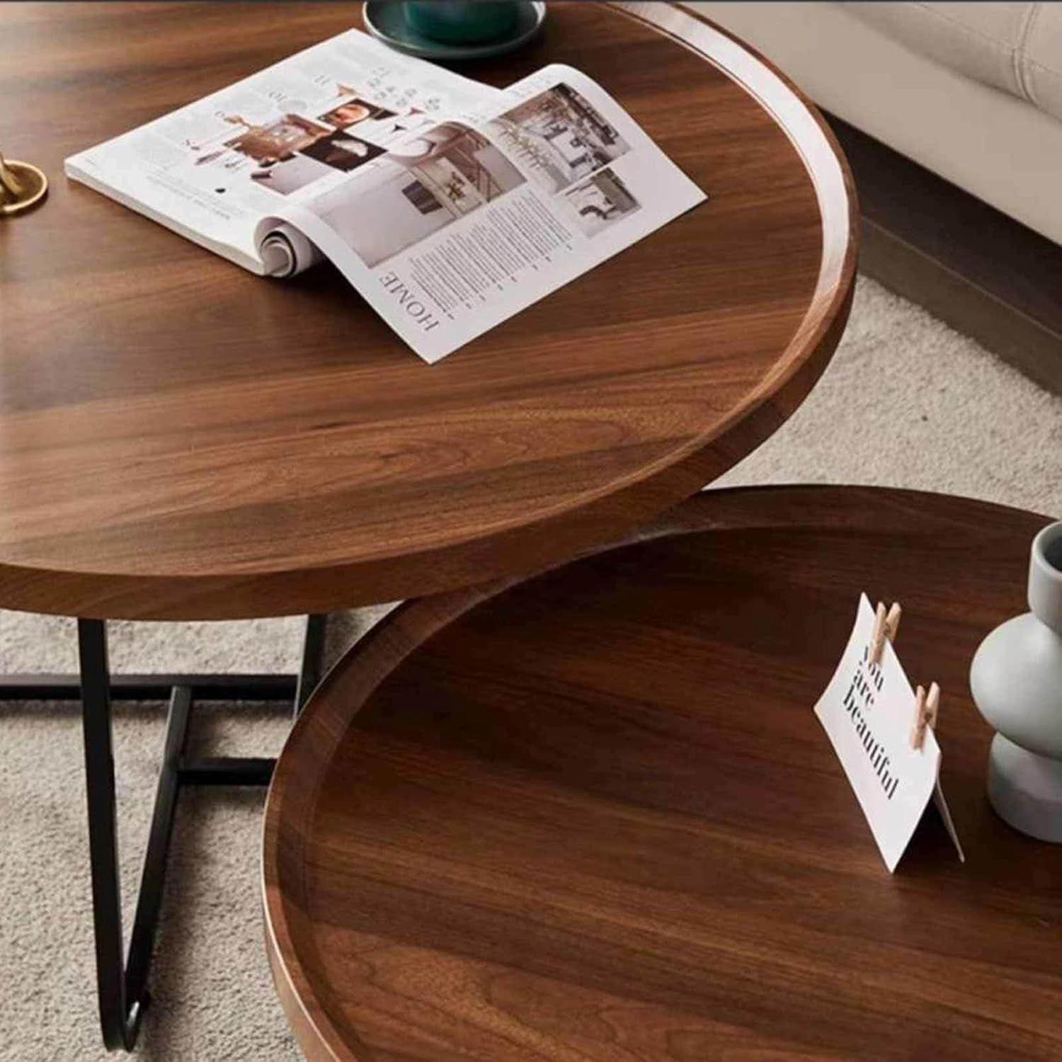 Mesas De Centro Anidada Doble Madera Y Metal Café-4