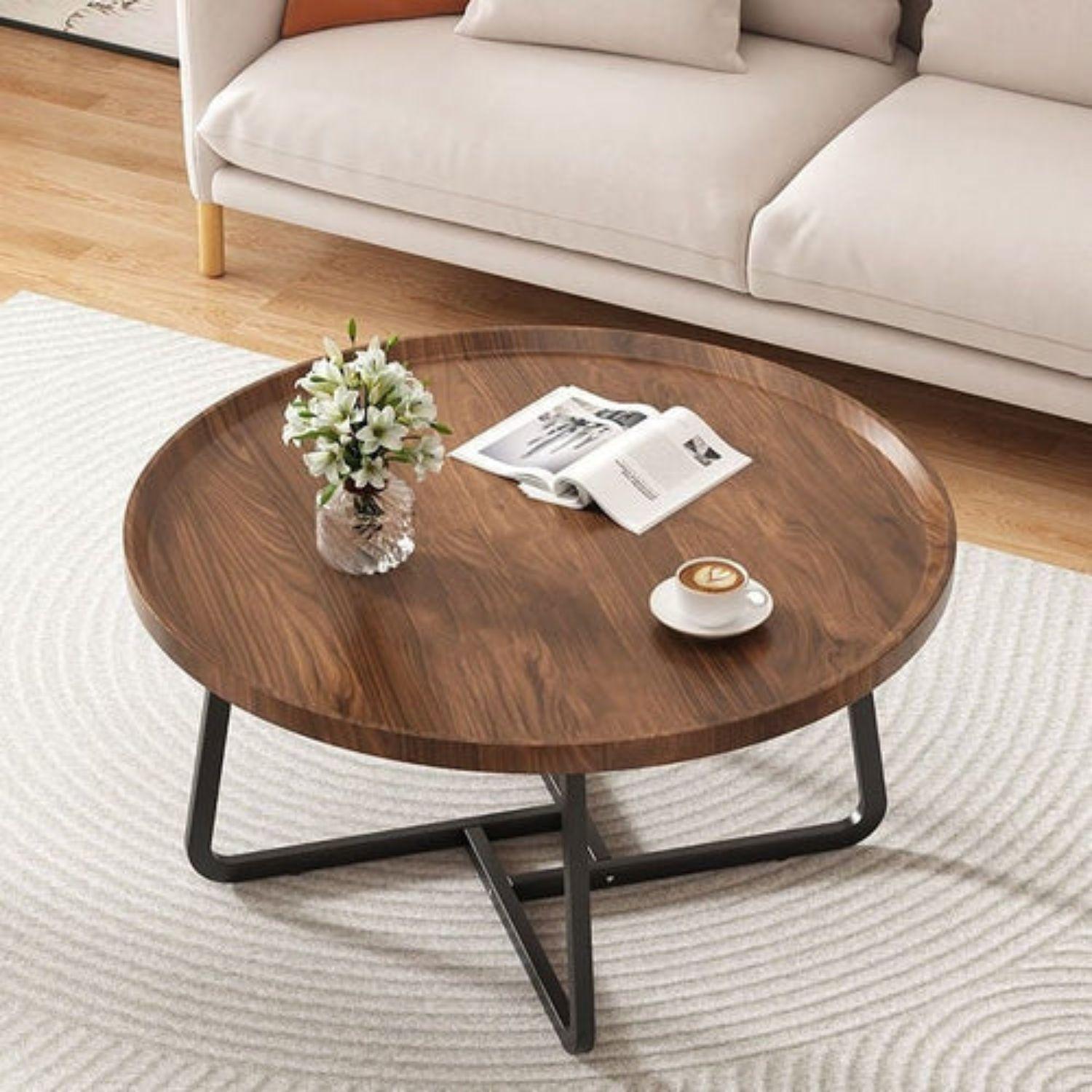 Mesas De Centro Anidada Doble Madera Y Metal Café-5