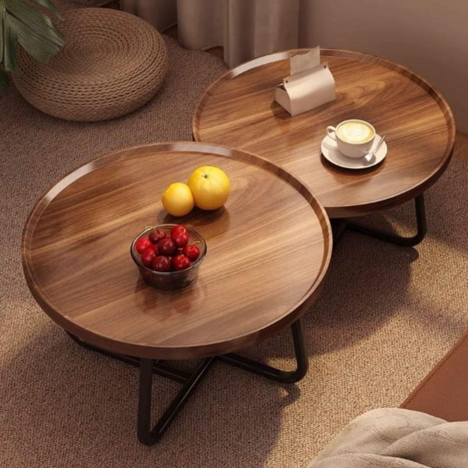 Mesas De Centro Anidada Doble Madera Y Metal Café-6