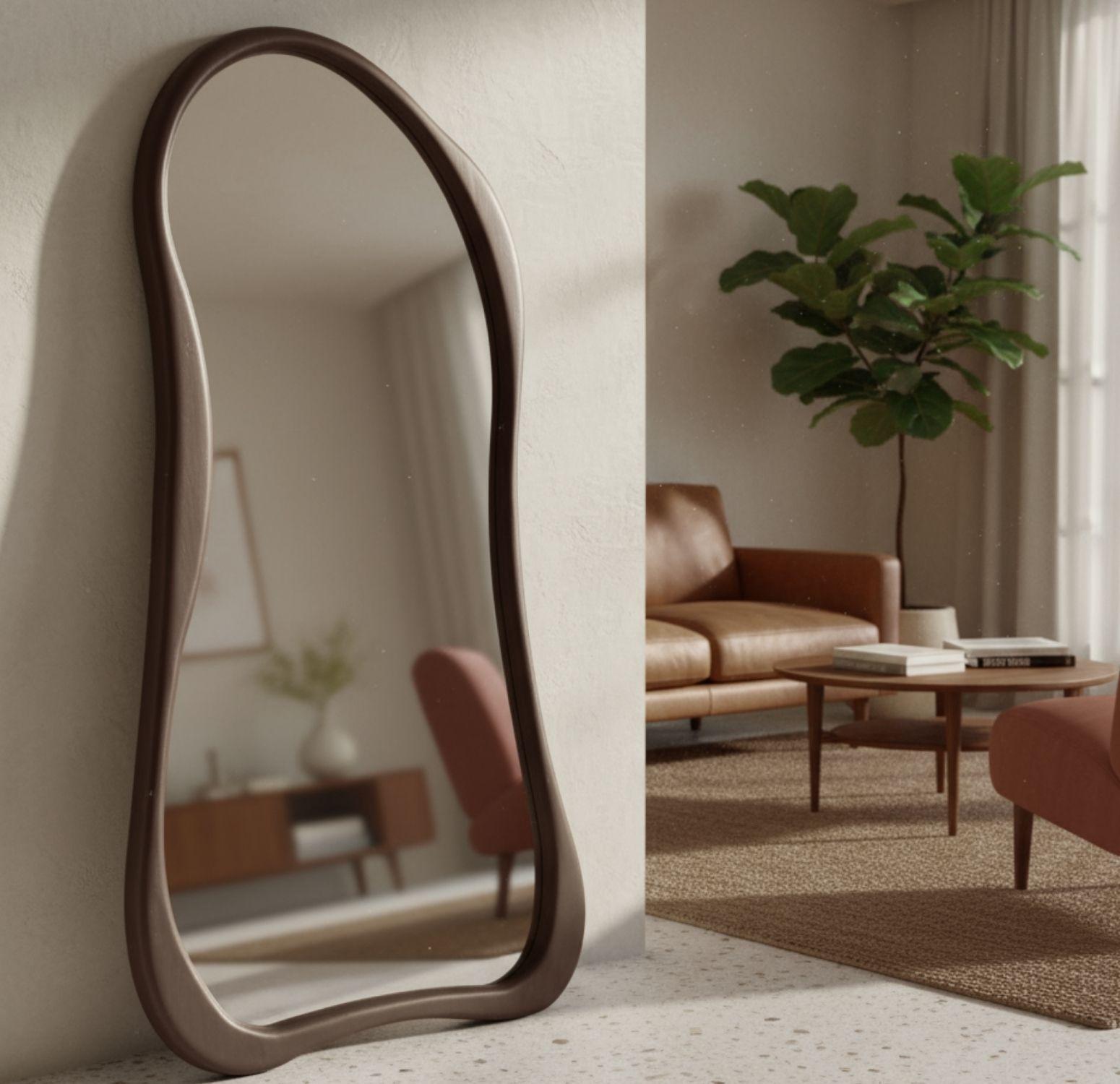 Espejo Asimetrico Cuerpo Entero Madera Color Cacao 180X80cm-0