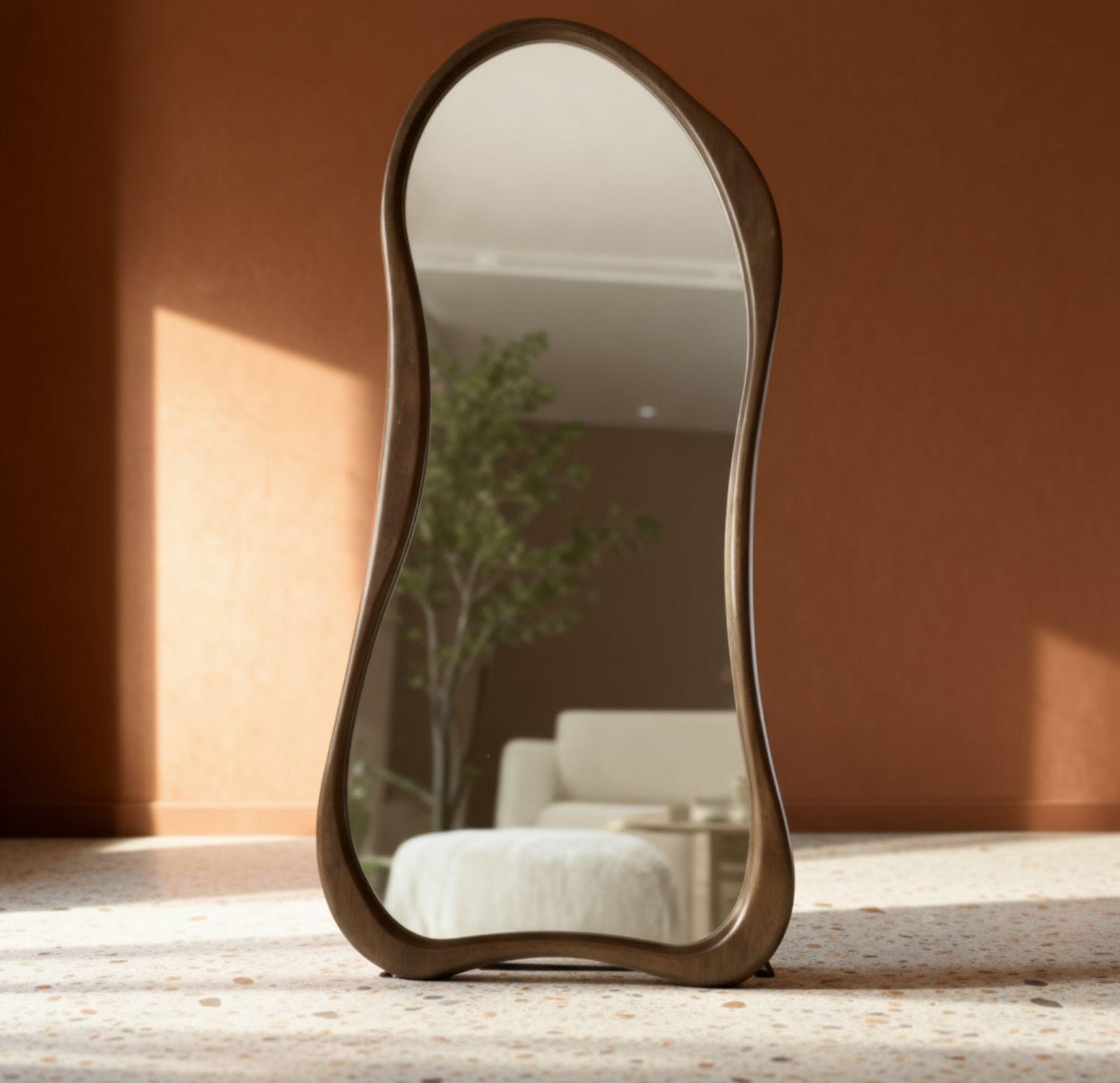 Espejo Asimetrico Cuerpo Entero Madera Color Cacao 180X80cm-1