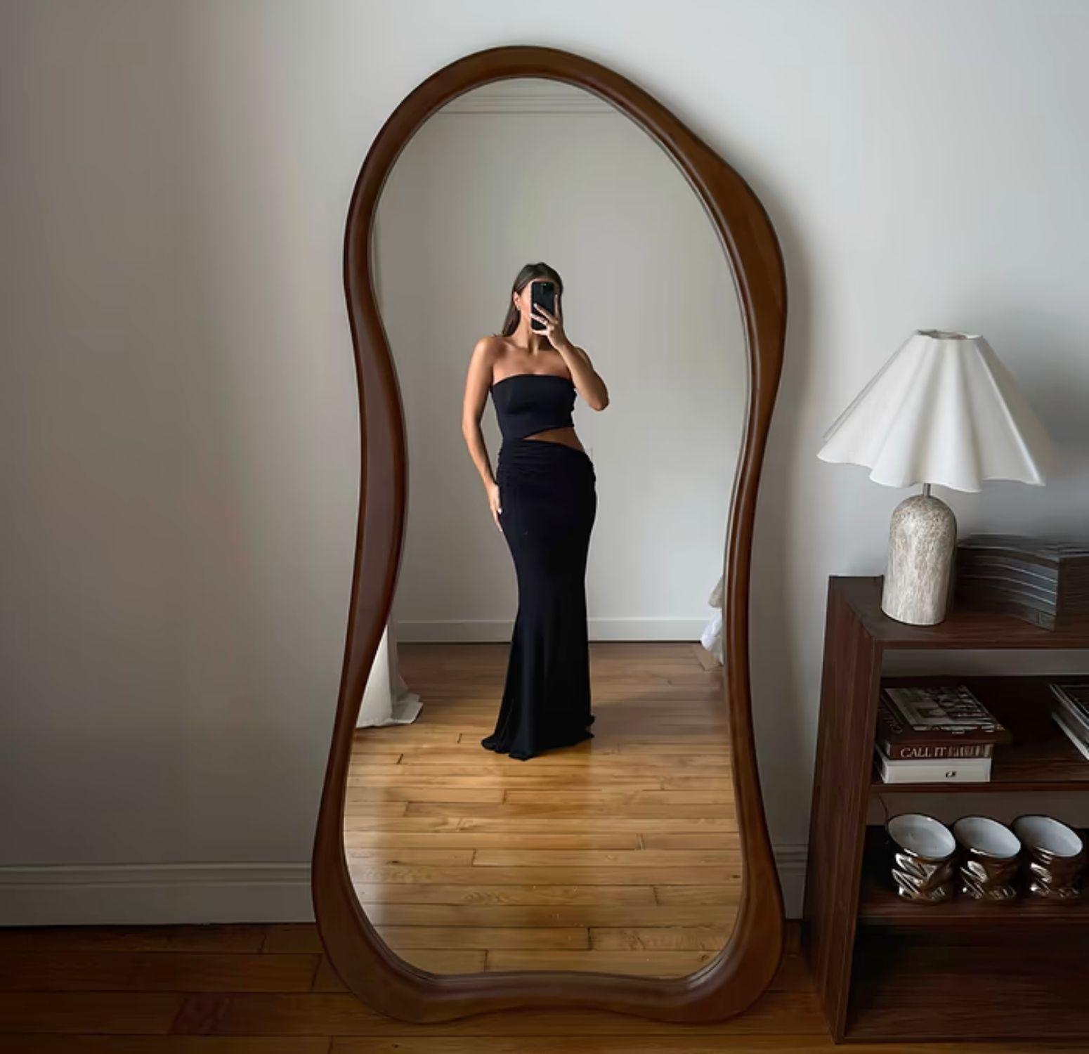 Espejo Asimetrico Cuerpo Entero Madera Color Cacao 180X80cm-2