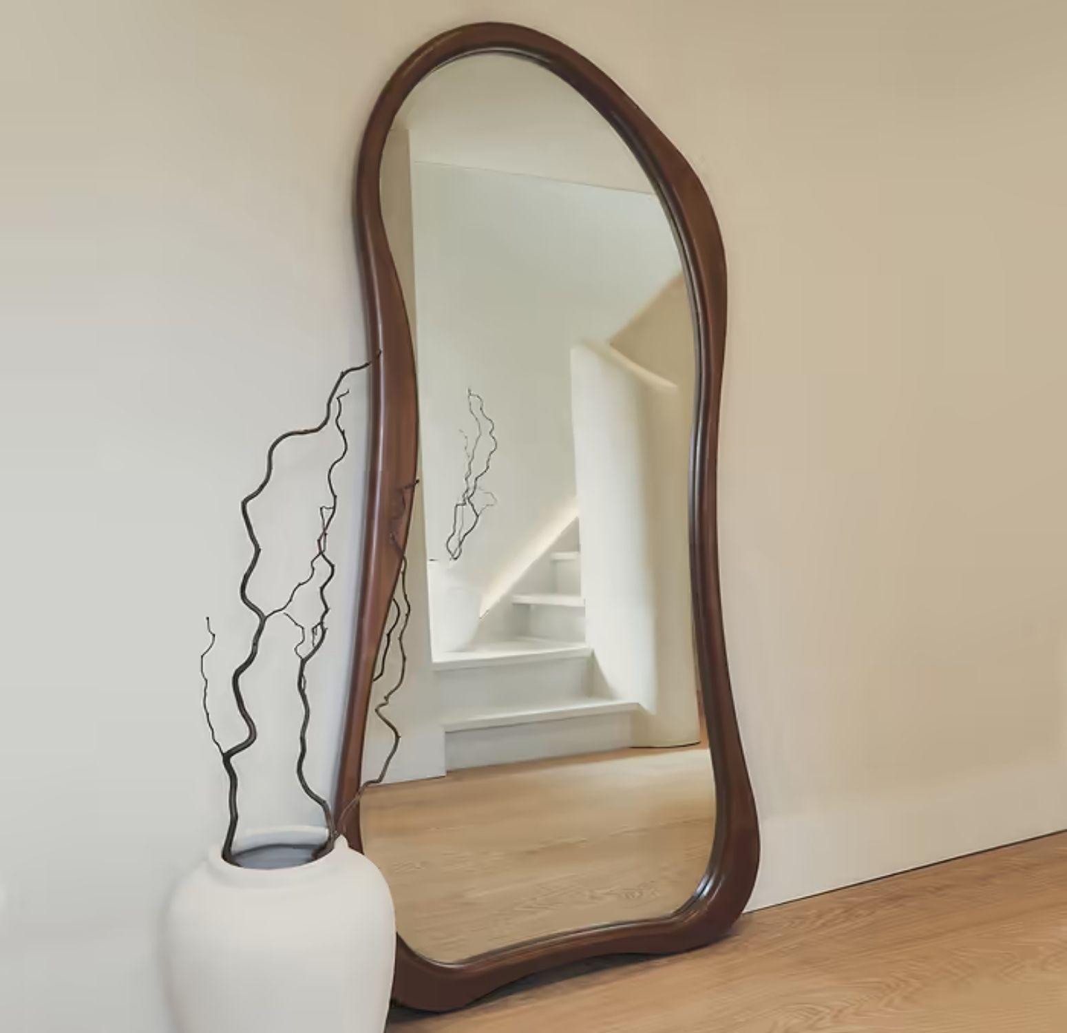 Espejo Asimetrico Cuerpo Entero Madera Color Cacao 180X80cm-4