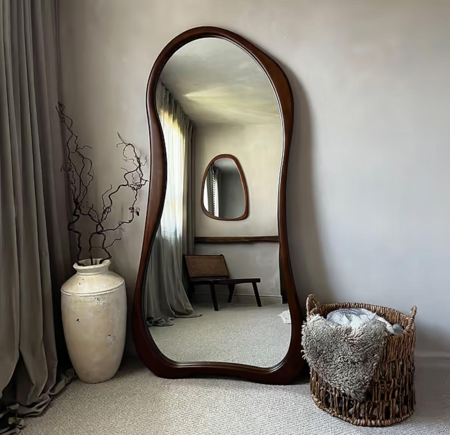 Espejo Asimetrico Cuerpo Entero Madera Color Cacao 180X80cm-6