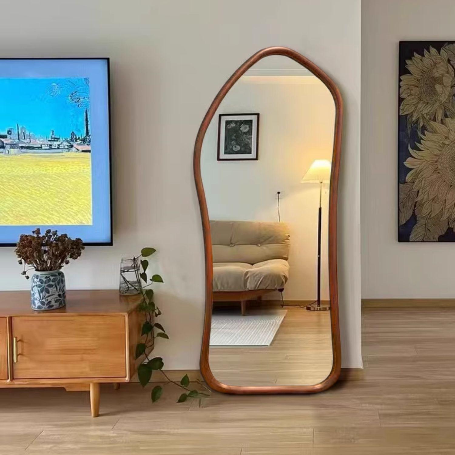 Espejo Irregular Cuerpo Entero Madera Color Roble 180x80cm-4