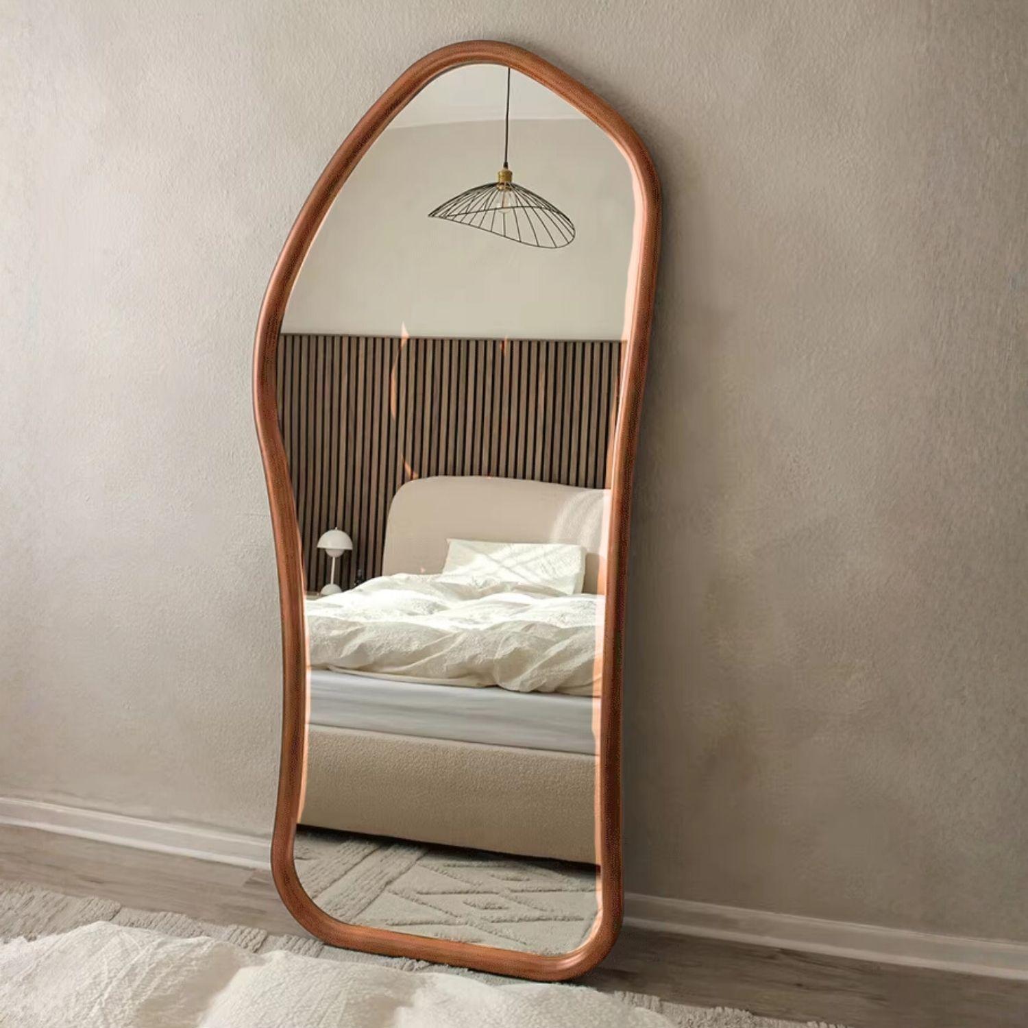 Espejo Irregular Cuerpo Entero Madera Color Roble 180x80cm-6