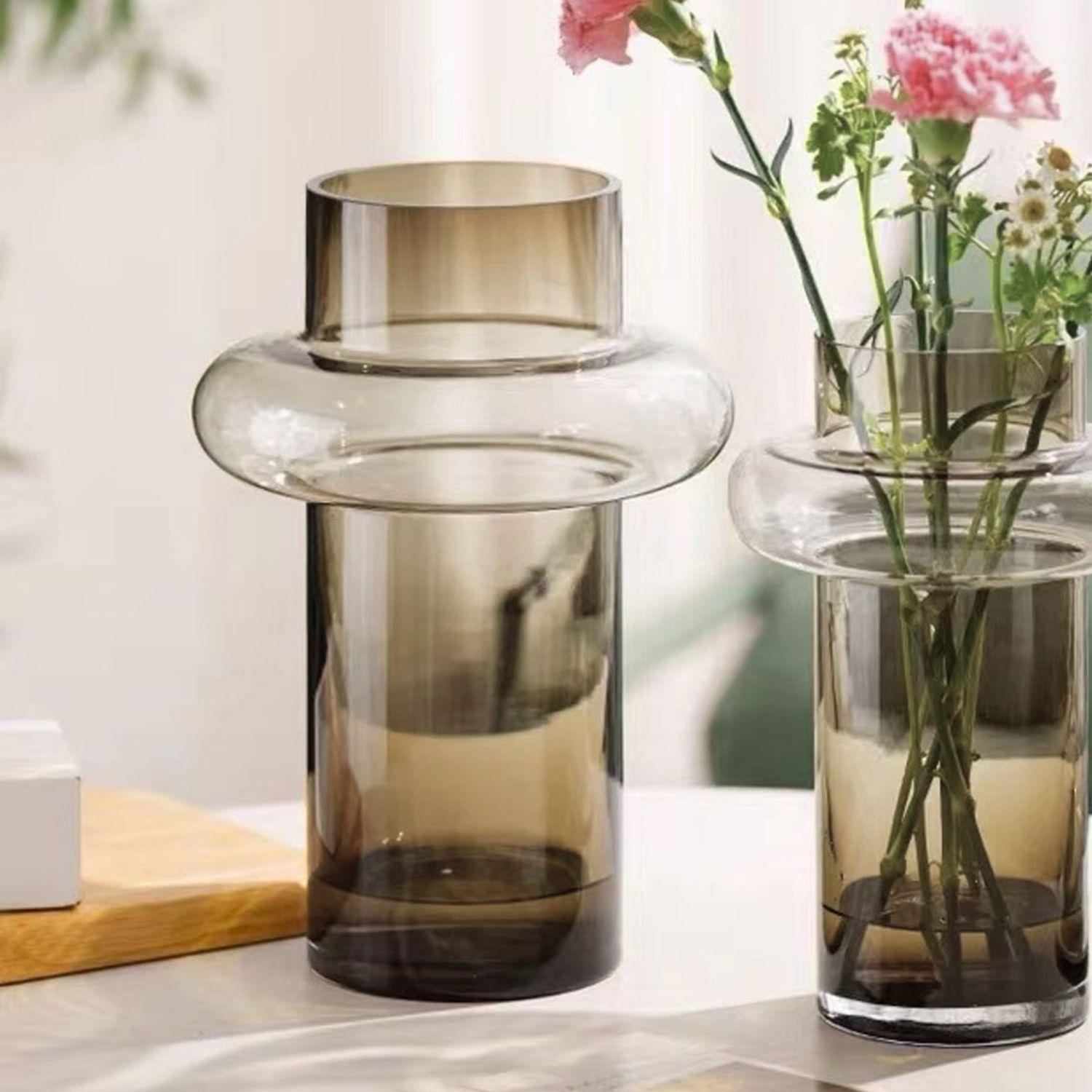 Florero de Vidrio Anillo Ambar Gastado Figura Deco-3