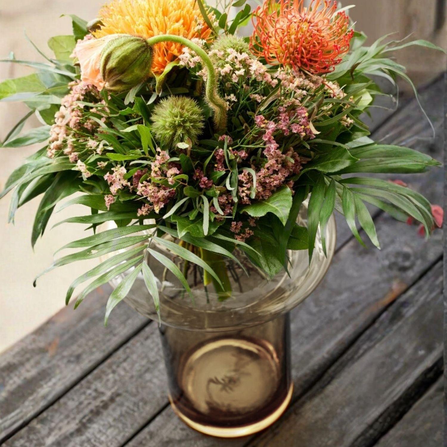 Florero de Vidrio Anillo Ambar Gastado Figura Deco-5