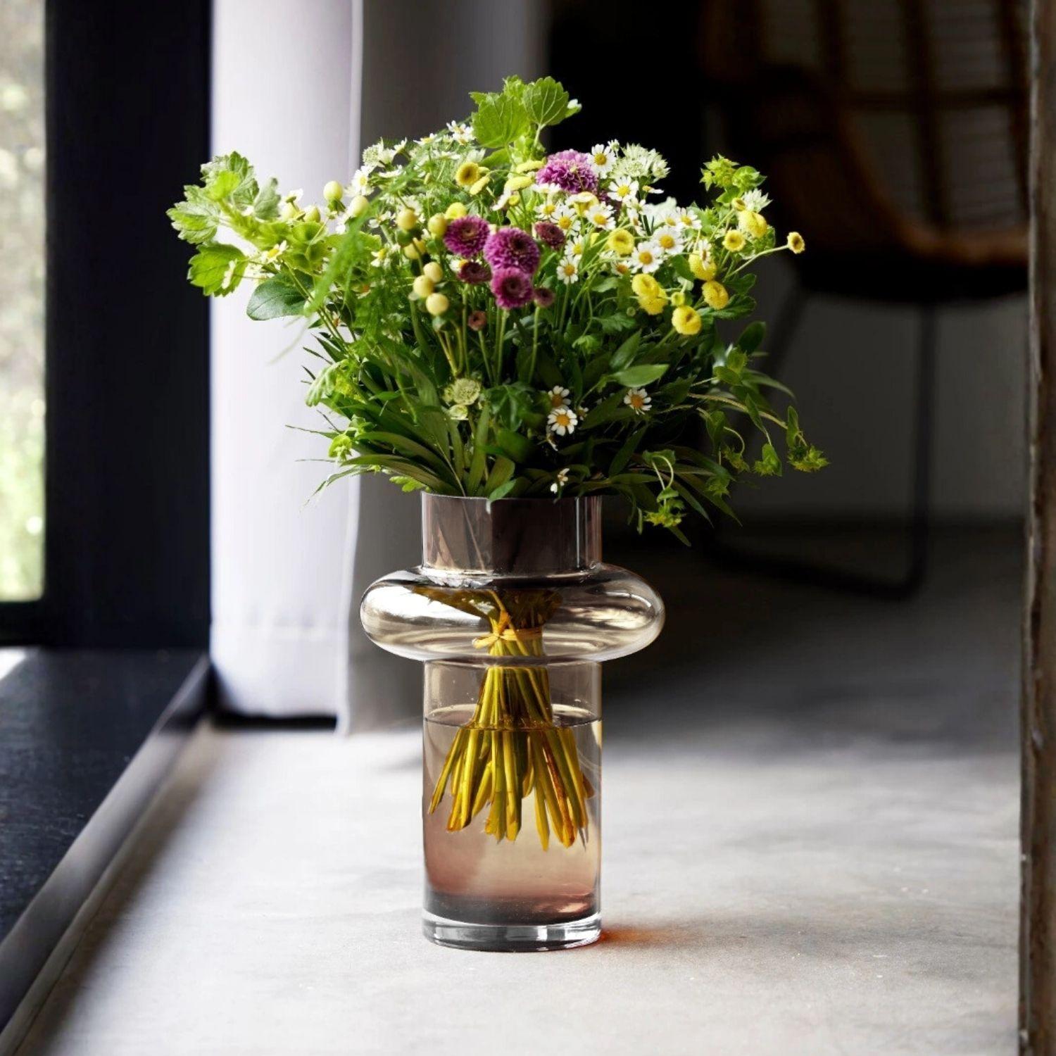 Florero de Vidrio Anillo Ambar Gastado Figura Deco-3