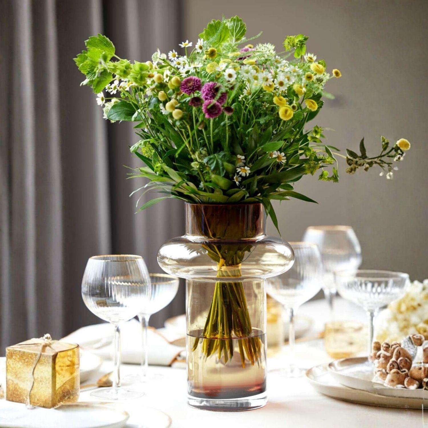 Florero de Vidrio Anillo Ambar Gastado Figura Deco-5