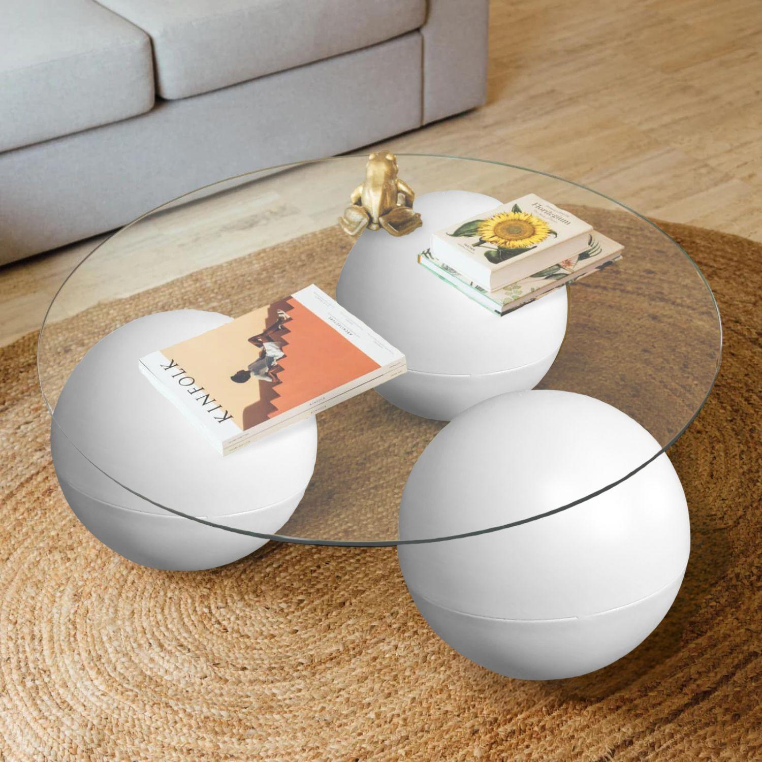 Mesa de Centro Redonda Trio Esferas Vidrio y Metal-1