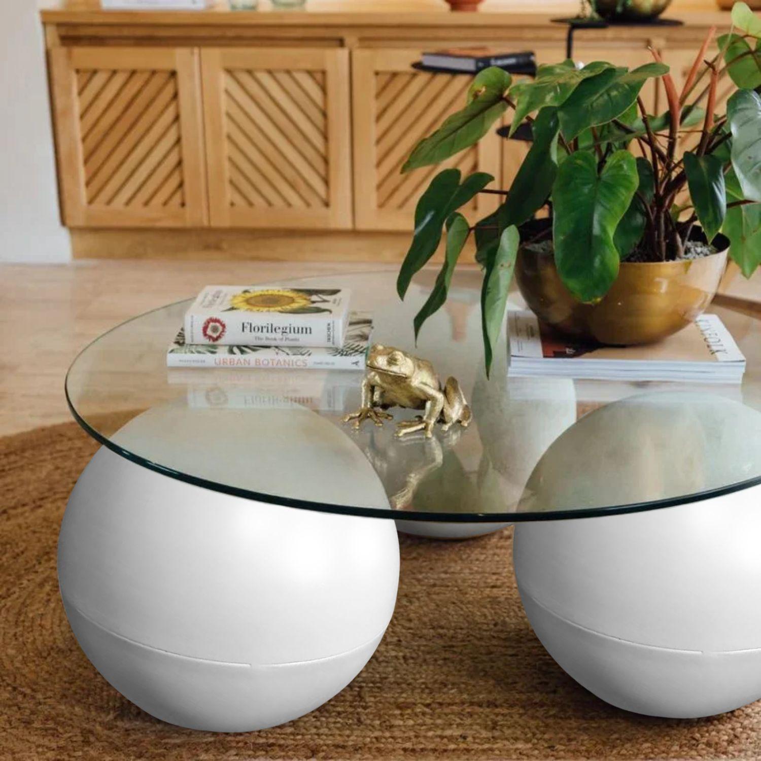 Mesa de Centro Redonda Trio Esferas Vidrio y Metal-2