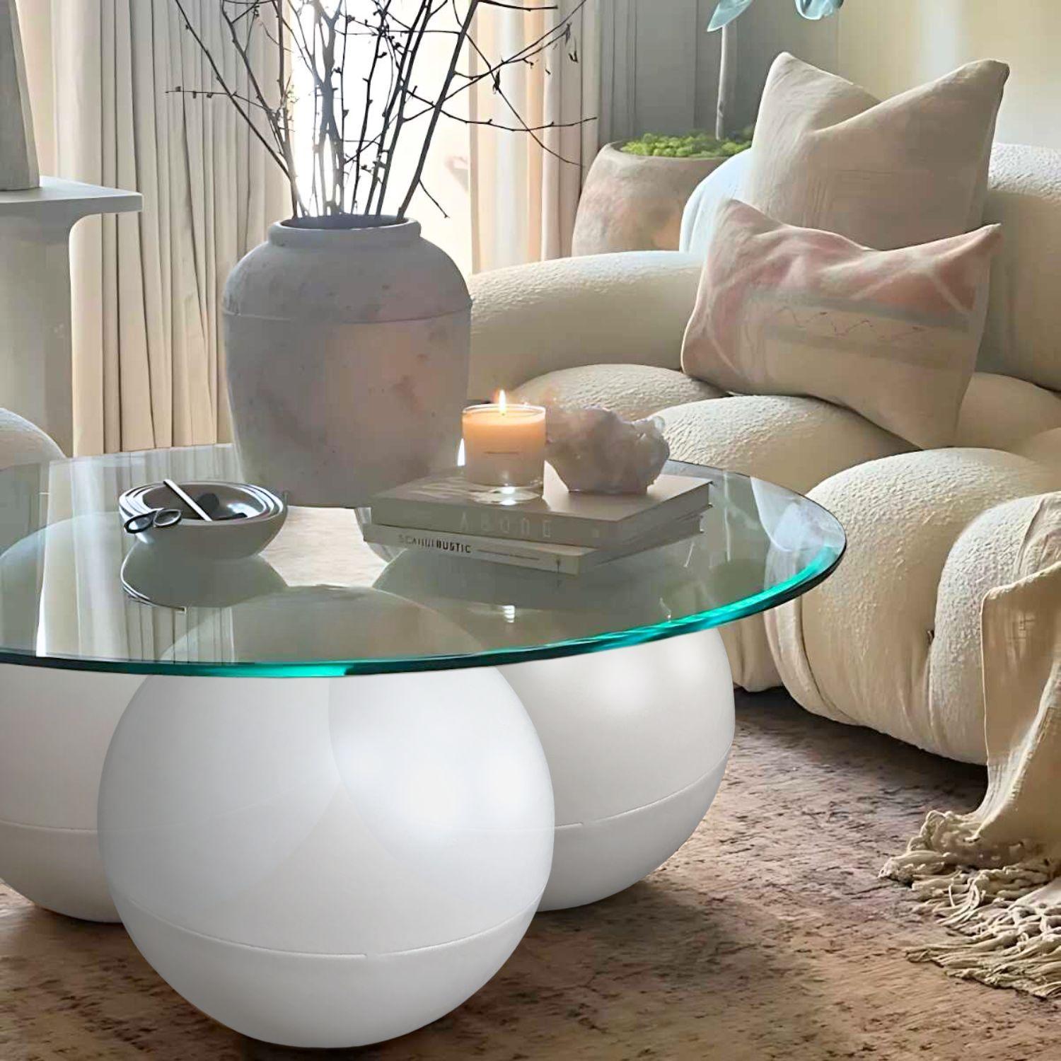 Mesa de Centro Redonda Trio Esferas Vidrio y Metal-4